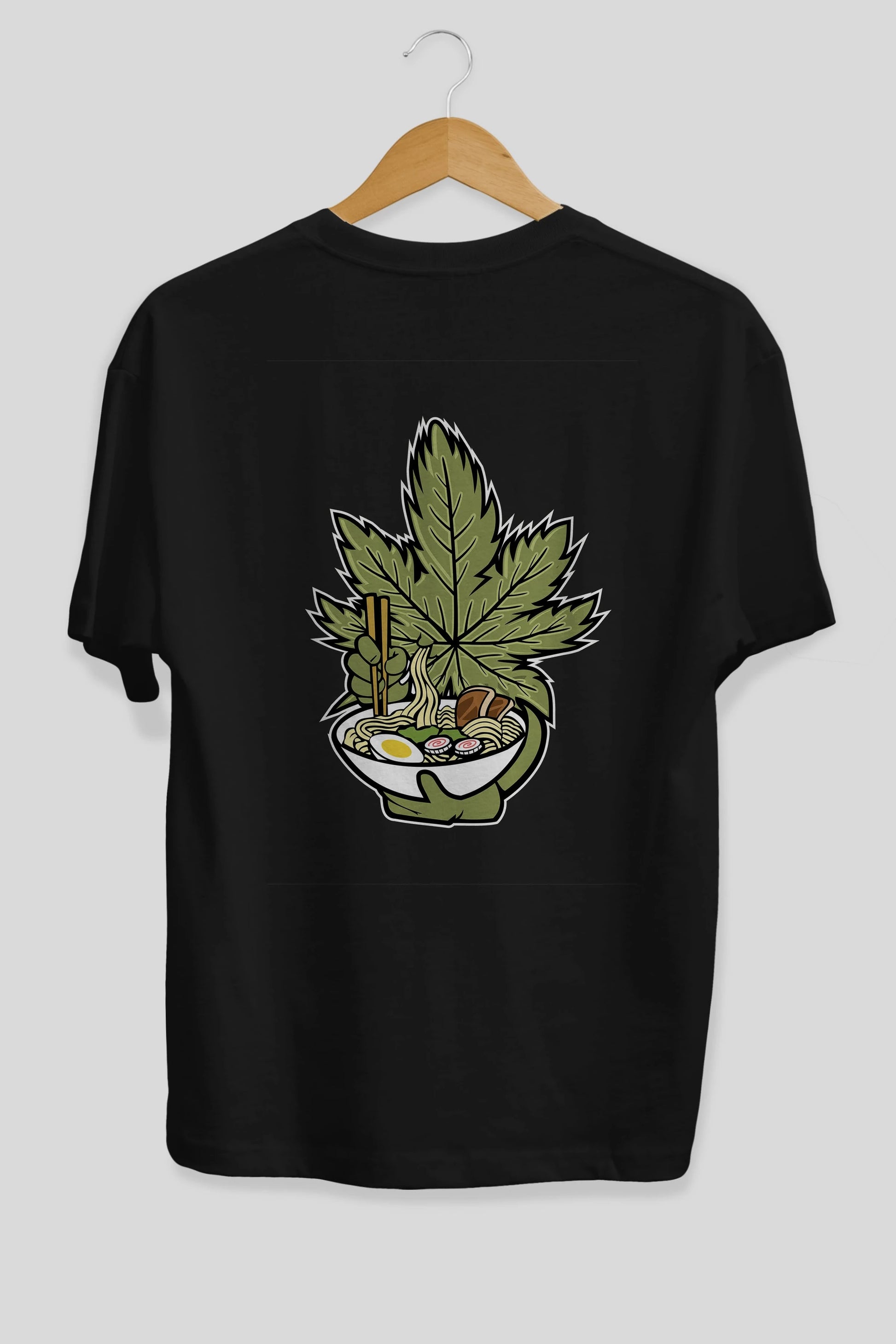 Weed Ramen Arka Baskılı Oversize t-shirt Erkek Kadın Unisex %100 Pamuk tişort