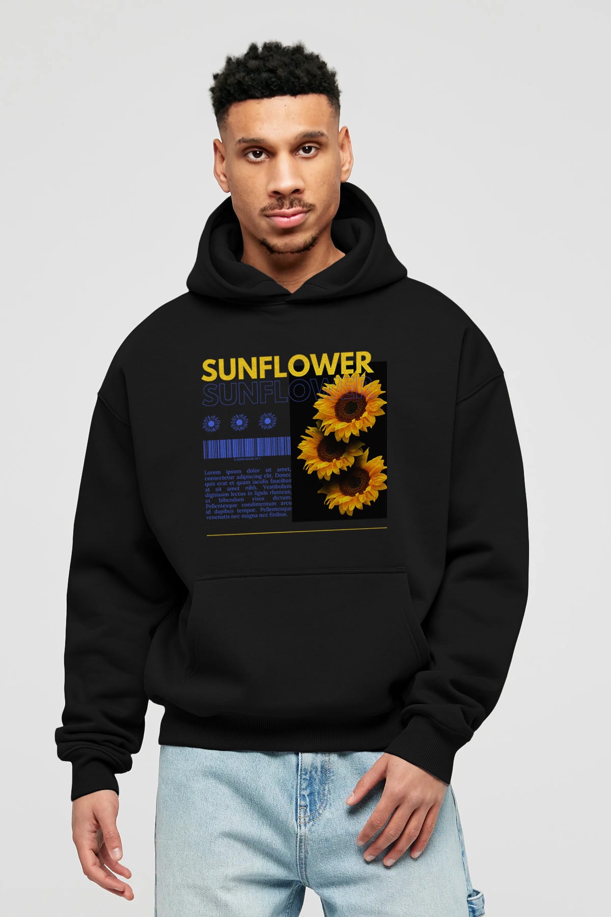 Sunflower Ön Baskılı Oversize Hoodie Kapüşonlu Sweatshirt Erkek Kadın Unisex