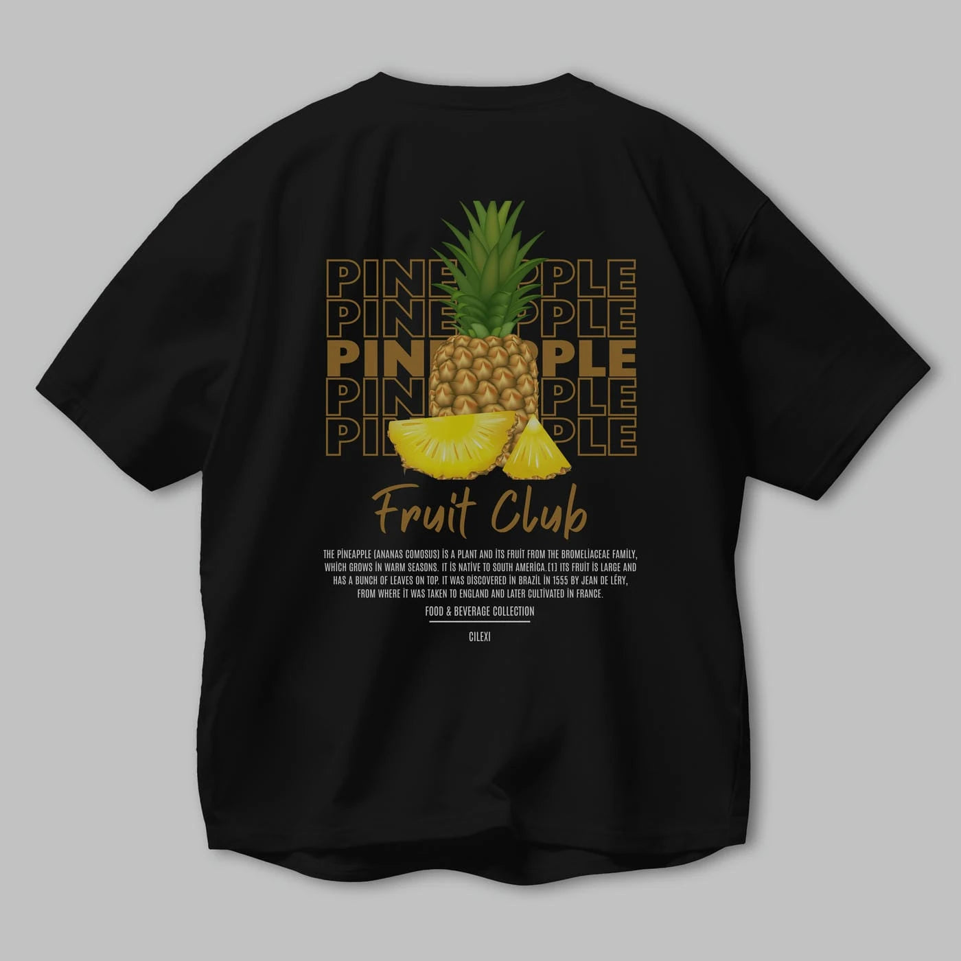 Pineapple Arka Baskılı Oversize t-shirt Erkek Kadın Pamuk Bisiklet Yaka tişort