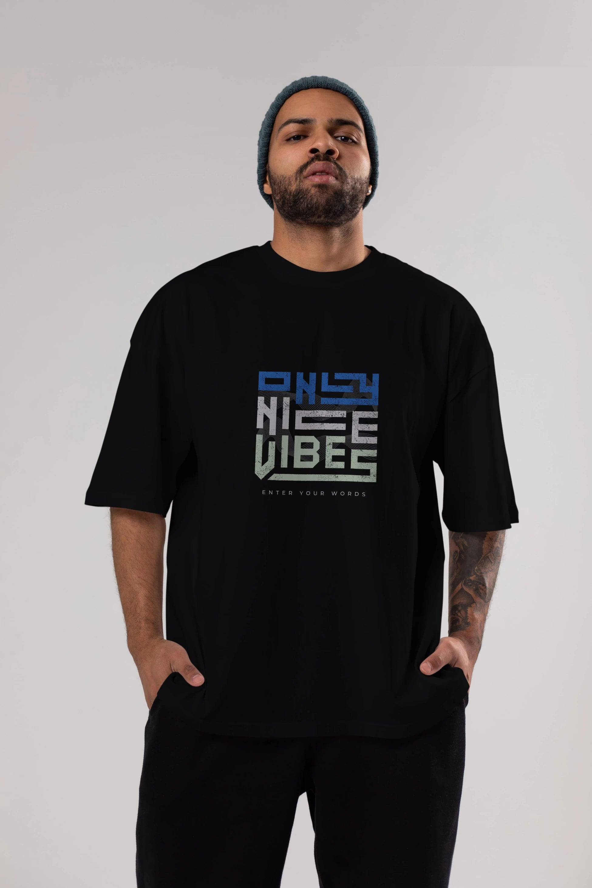 Only Nice Vibes Ön Baskılı Oversize t-shirt Erkek Kadın Unisex