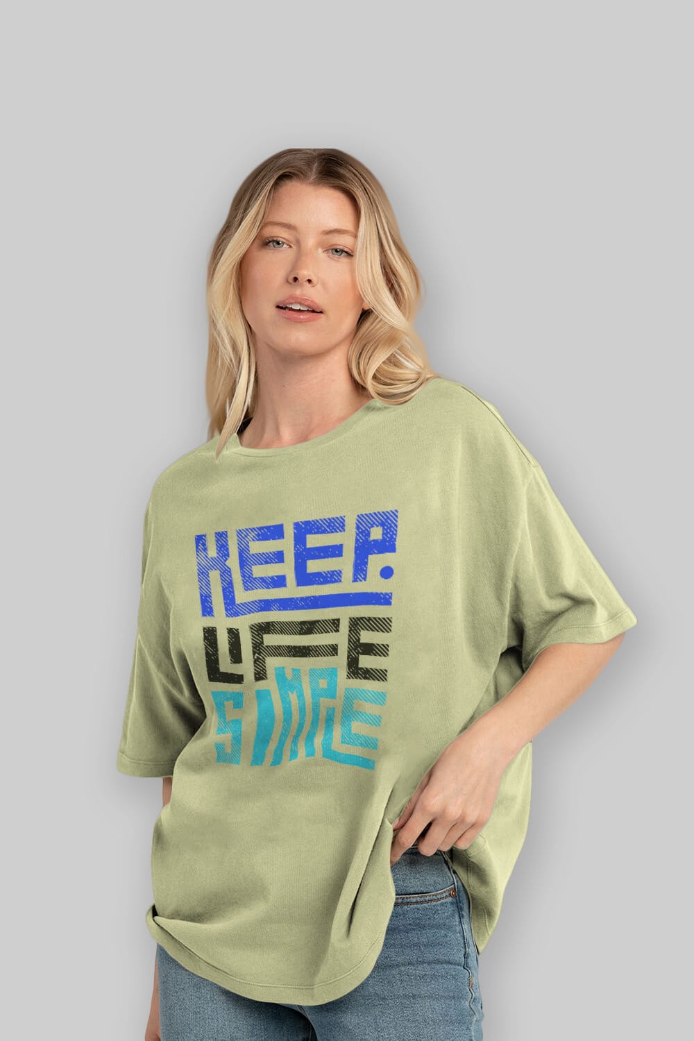 Keep Life Simple Yazılı Ön Baskılı Oversize t-shirt Erkek Kadın Unisex