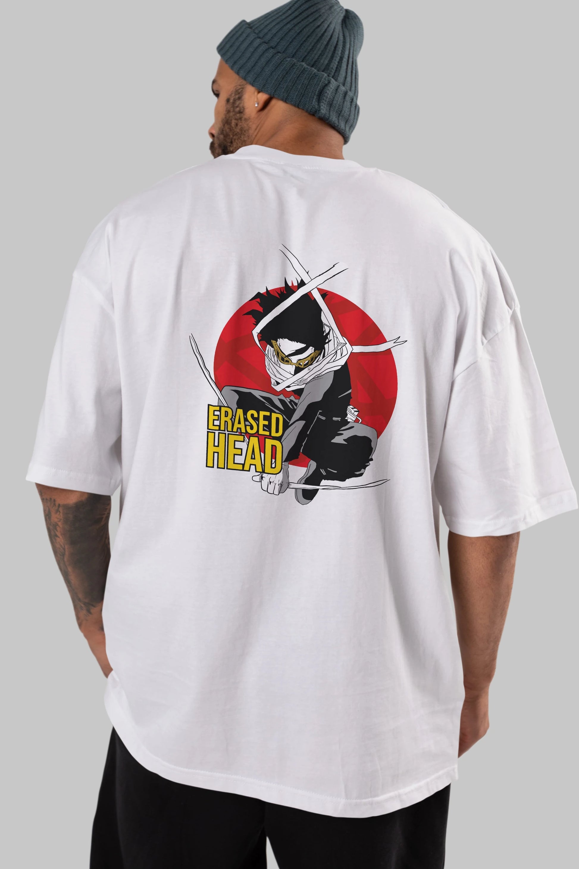Erased Head Anime Arka Baskılı Oversize t-shirt Erkek Kadın Unisex