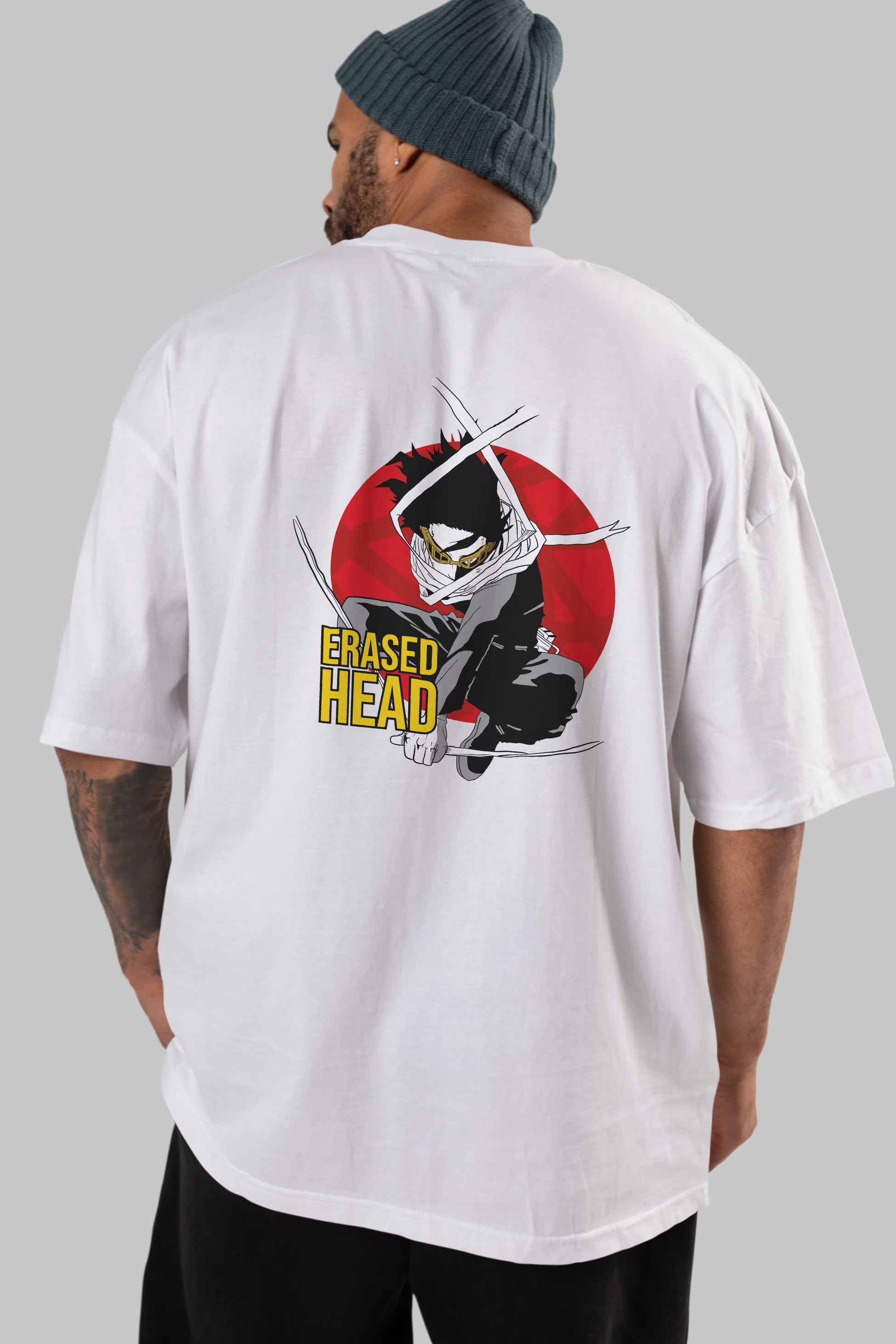 Erased Head Anime Arka Baskılı Oversize t-shirt Erkek Kadın Unisex