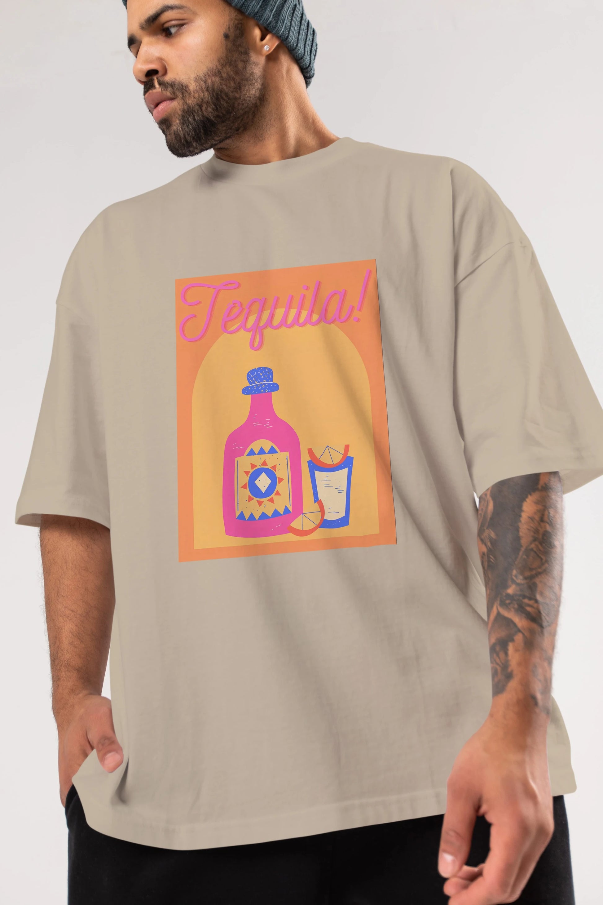 Tequila Ön Baskılı Oversize t-shirt Erkek Kadın Unisex %100 Pamuk Bisiklet Yaka tişort