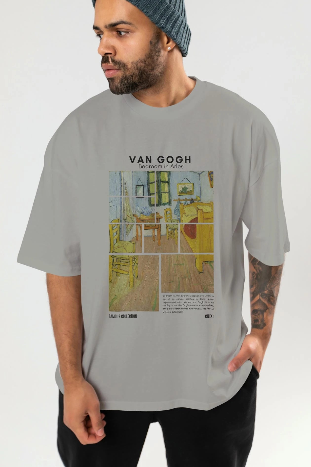 Van Gogh ön Baskılı Oversize t-shirt Erkek Kadın Bisiklet Yaka Pamuk tişort