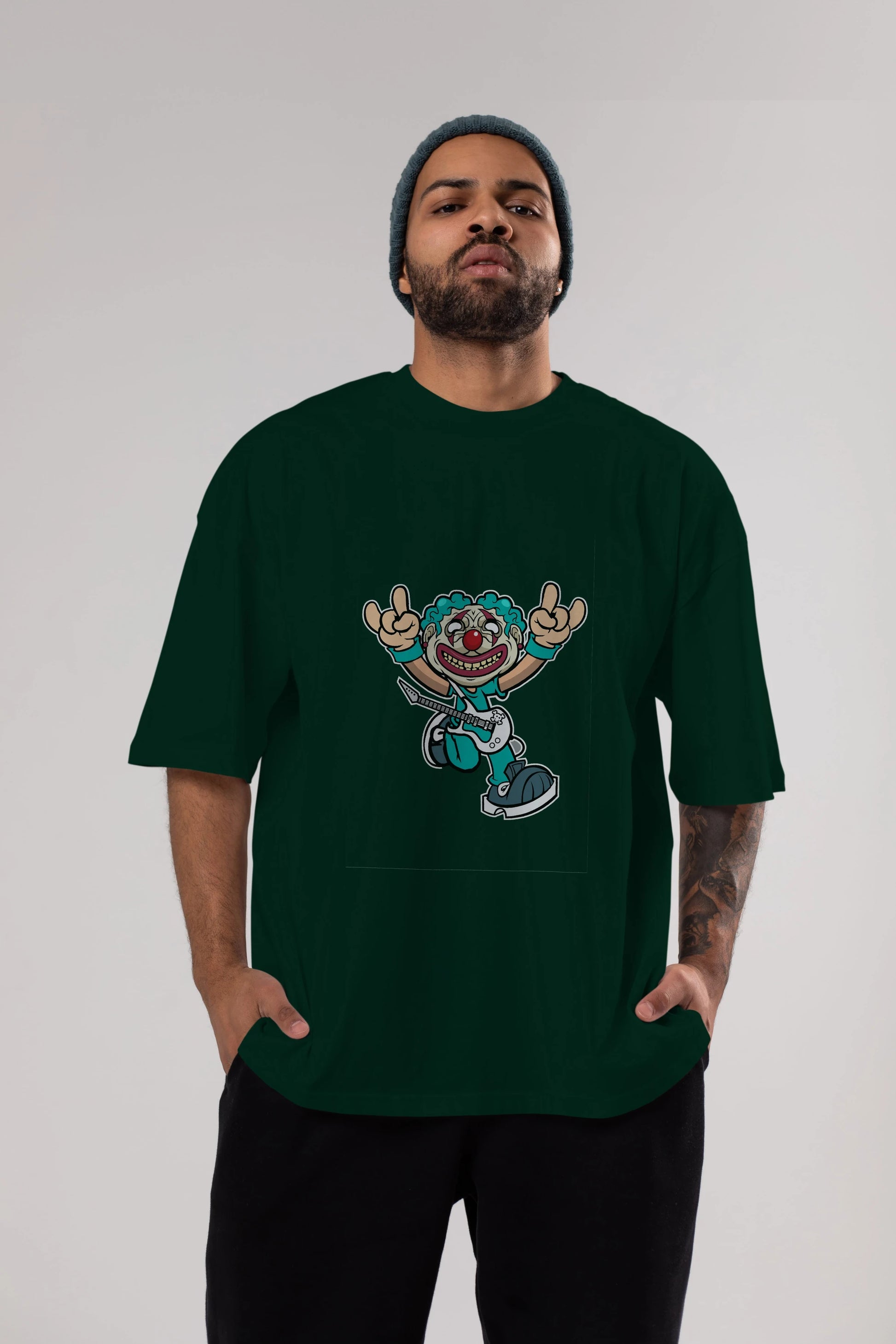 Clown Punk Ön Baskılı Oversize t-shirt Erkek Kadın Unisex %100 Pamuk tişort