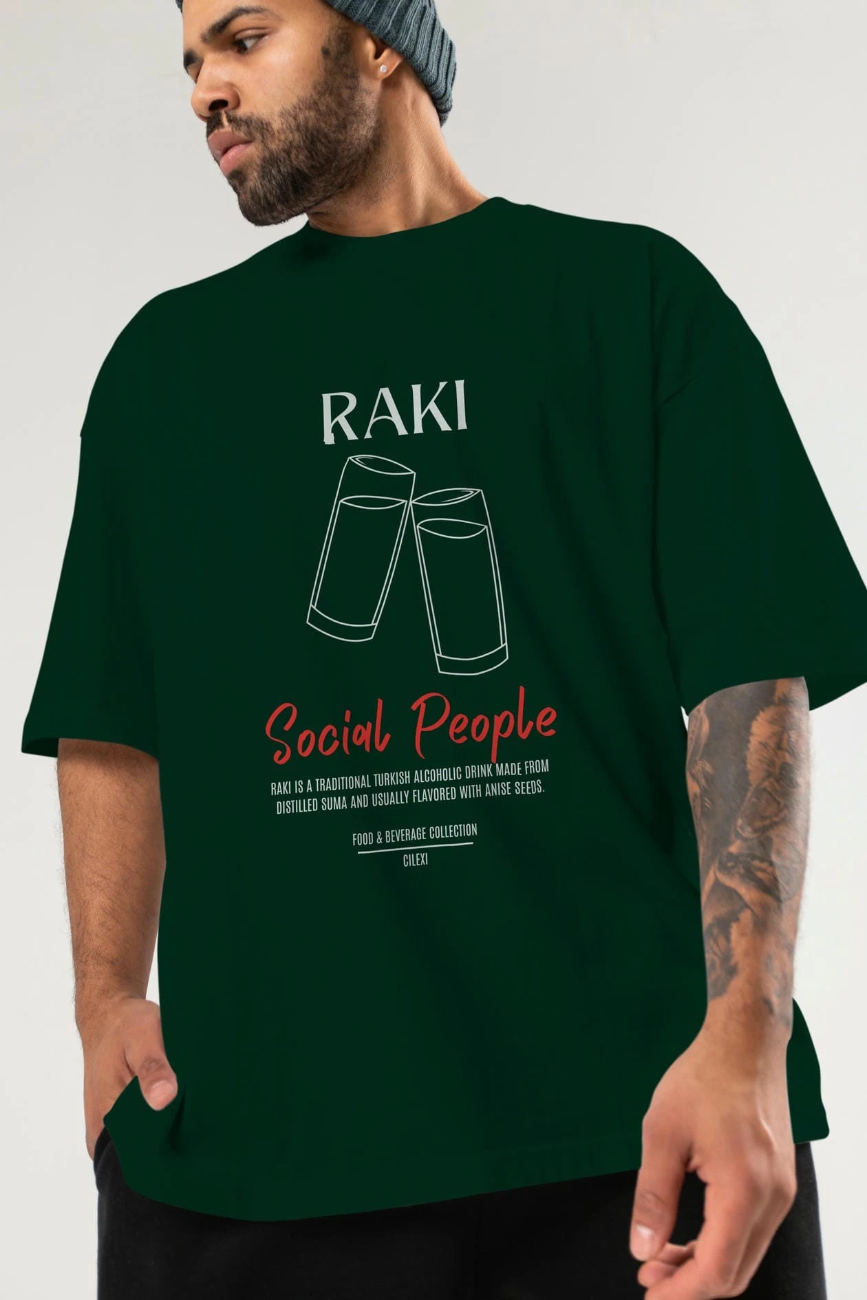 Rakı Kokteyl Serisi ön Baskılı Oversize t-shirt Erkek Kadın %100 Pamuk Bisiklet Yaka tişort