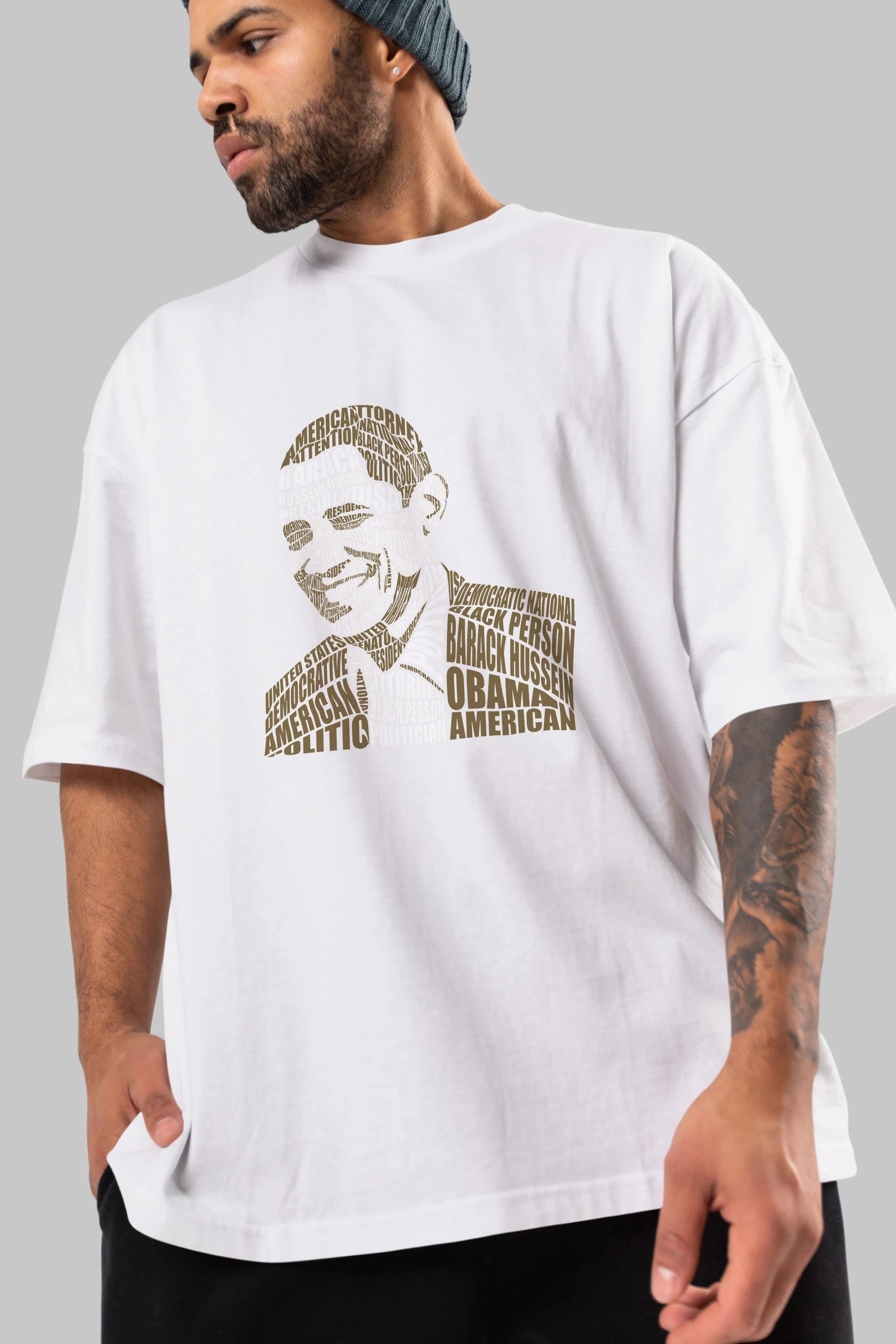 Obama Calligram Ön Baskılı Oversize t-shirt %100 pamuk Erkek Kadın Unisex