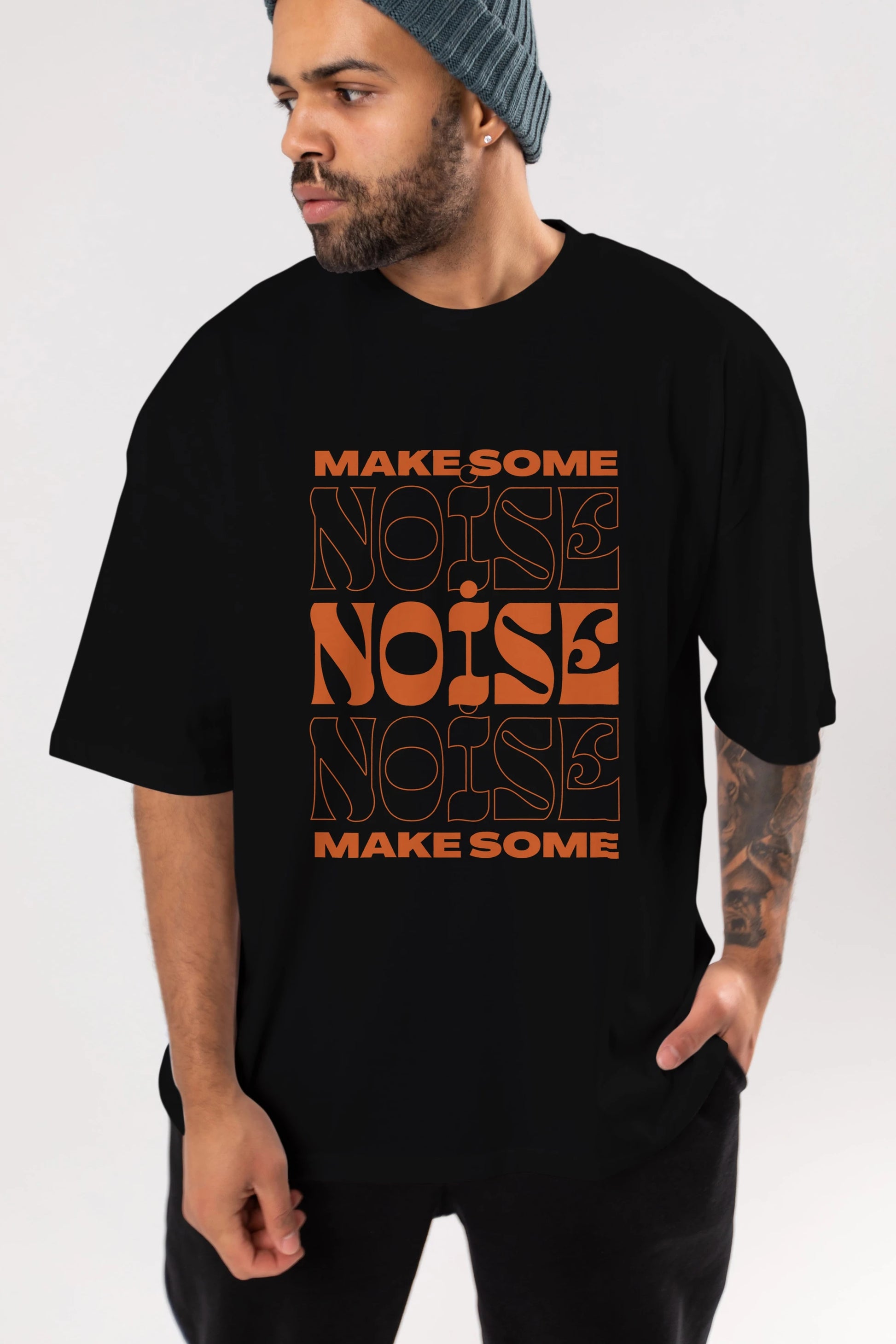 Make Some Noise Yazılı 2 Ön Baskılı Oversize t-shirt Erkek Kadın Unisex