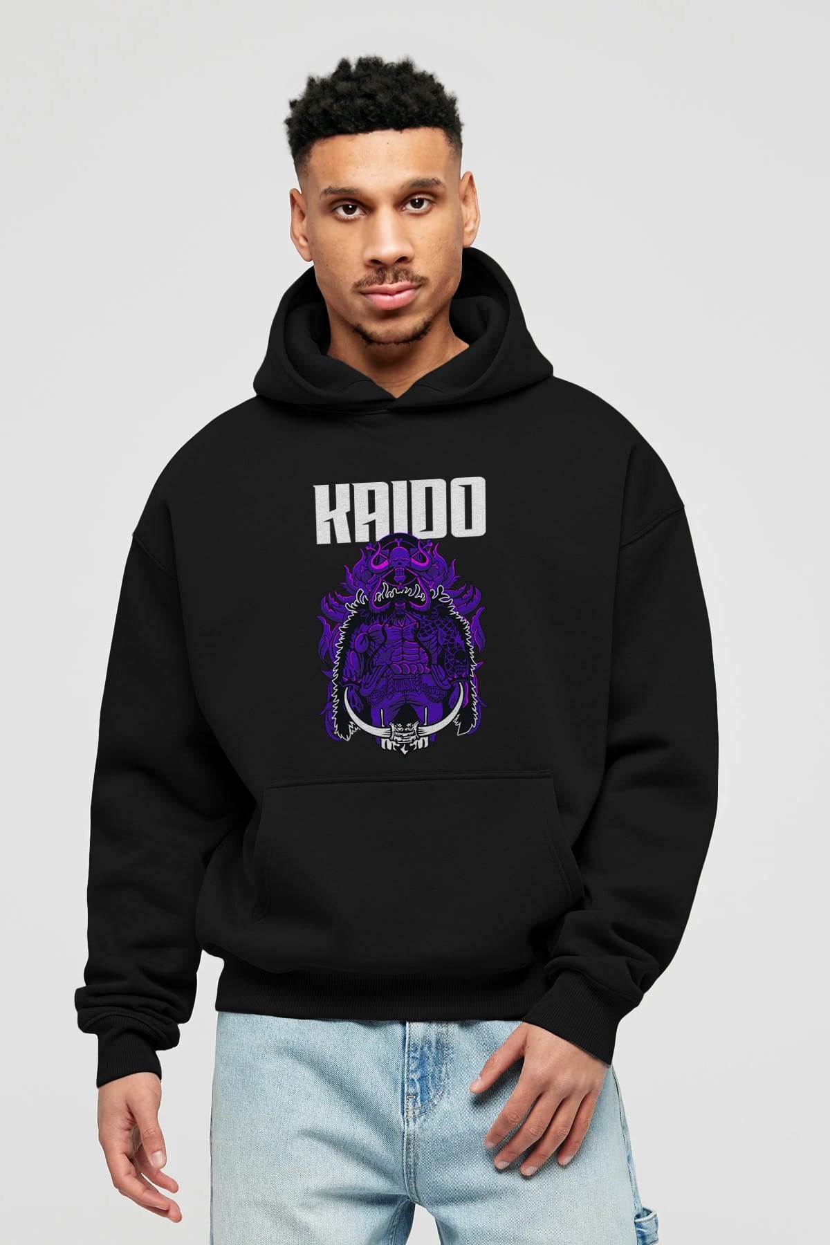 Kaido Anime Ön Baskılı Hoodie Oversize Kapüşonlu Sweatshirt Erkek Kadın Unisex
