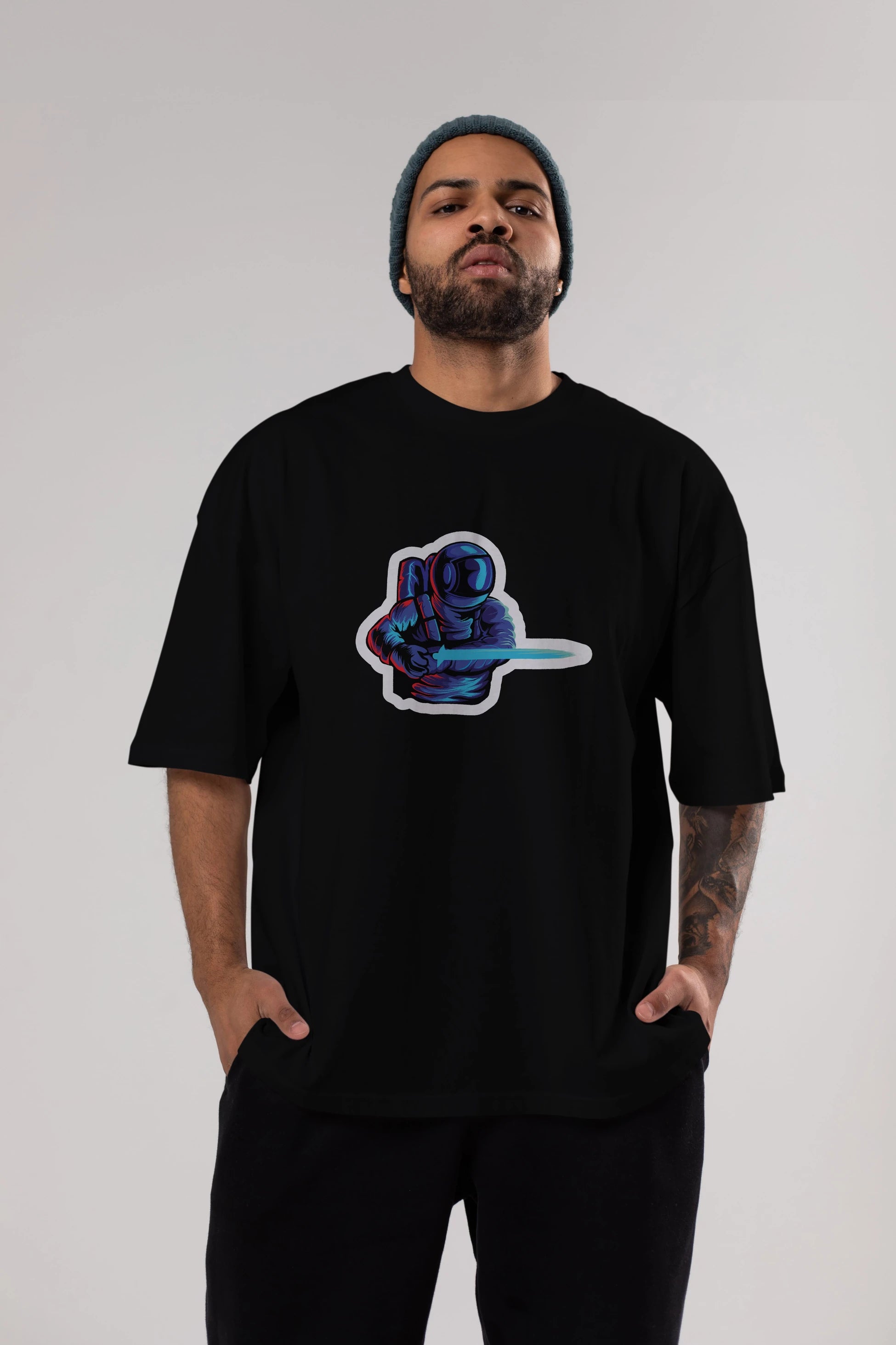 Astro Knight Sticker Ön Baskılı Oversize t-shirt Erkek Kadın Unisex