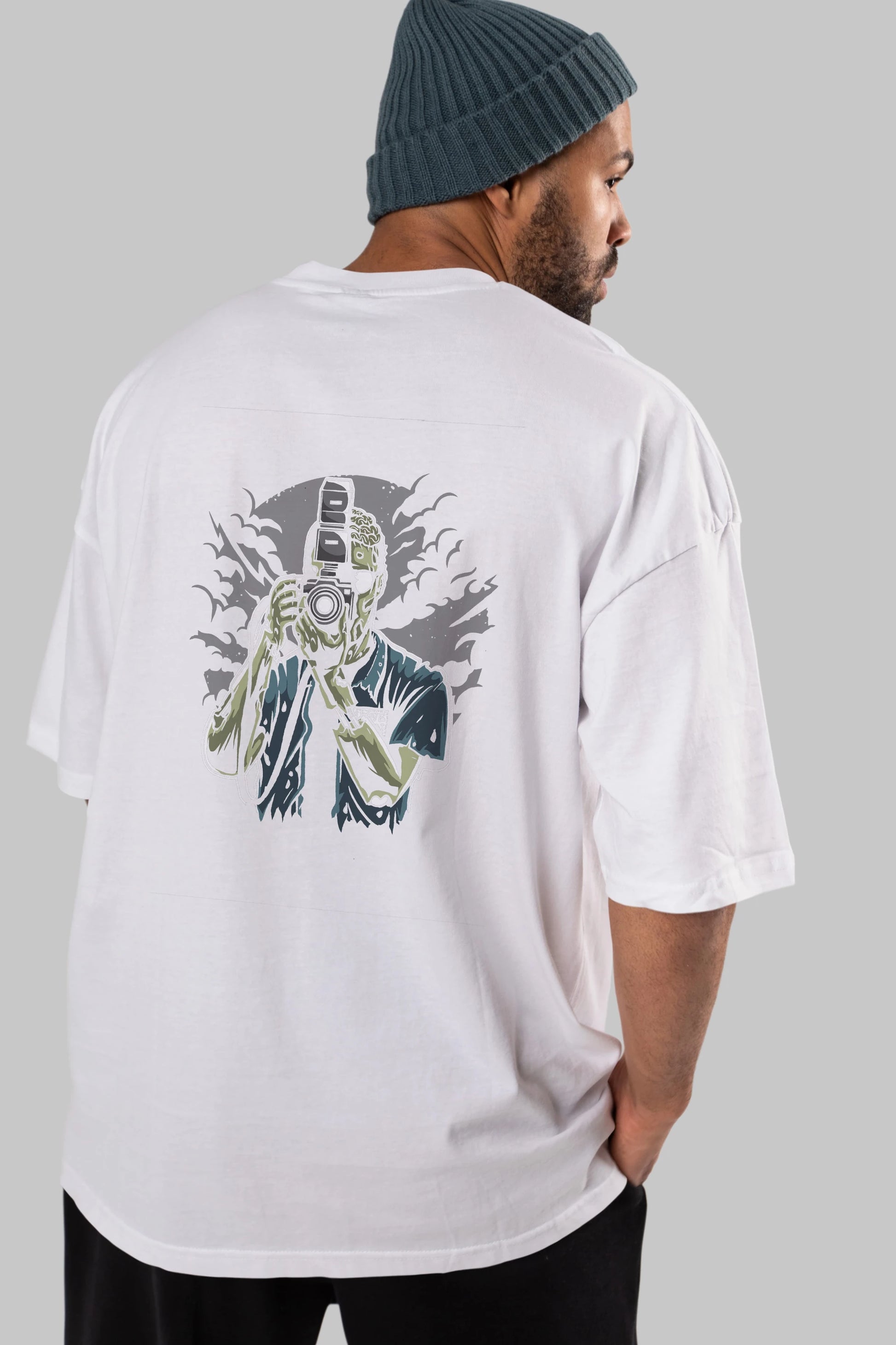 Zombie Photographer Arka Baskılı Oversize t-shirt Erkek Kadın Unisex %100 Pamuk