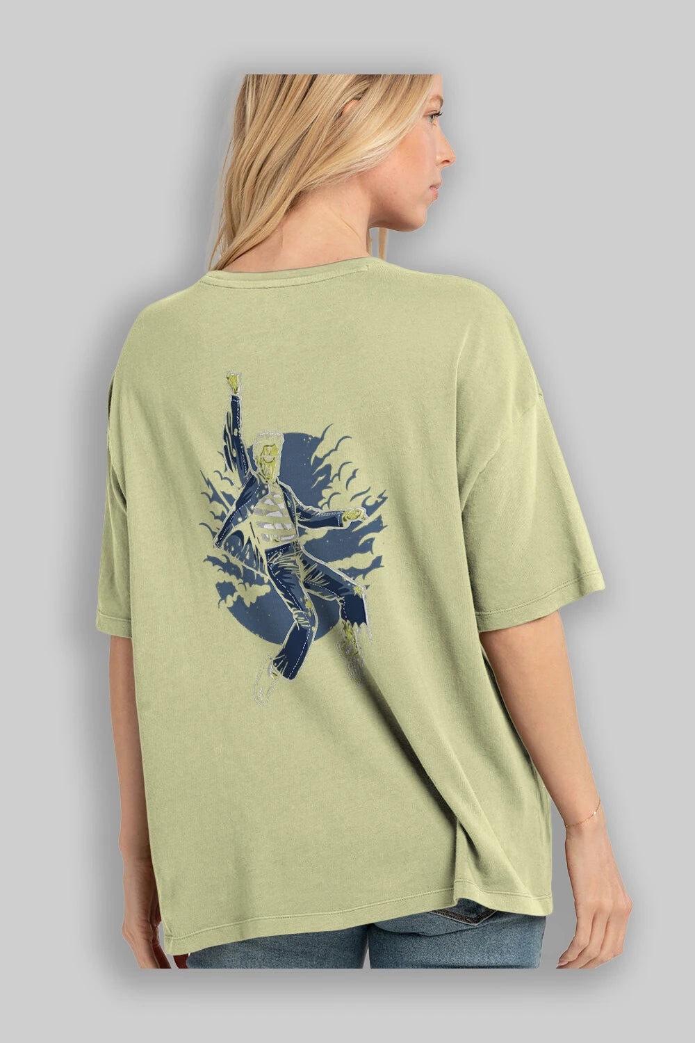 Zombie King Arka Baskılı Oversize t-shirt Erkek Kadın Unisex %100 Pamuk