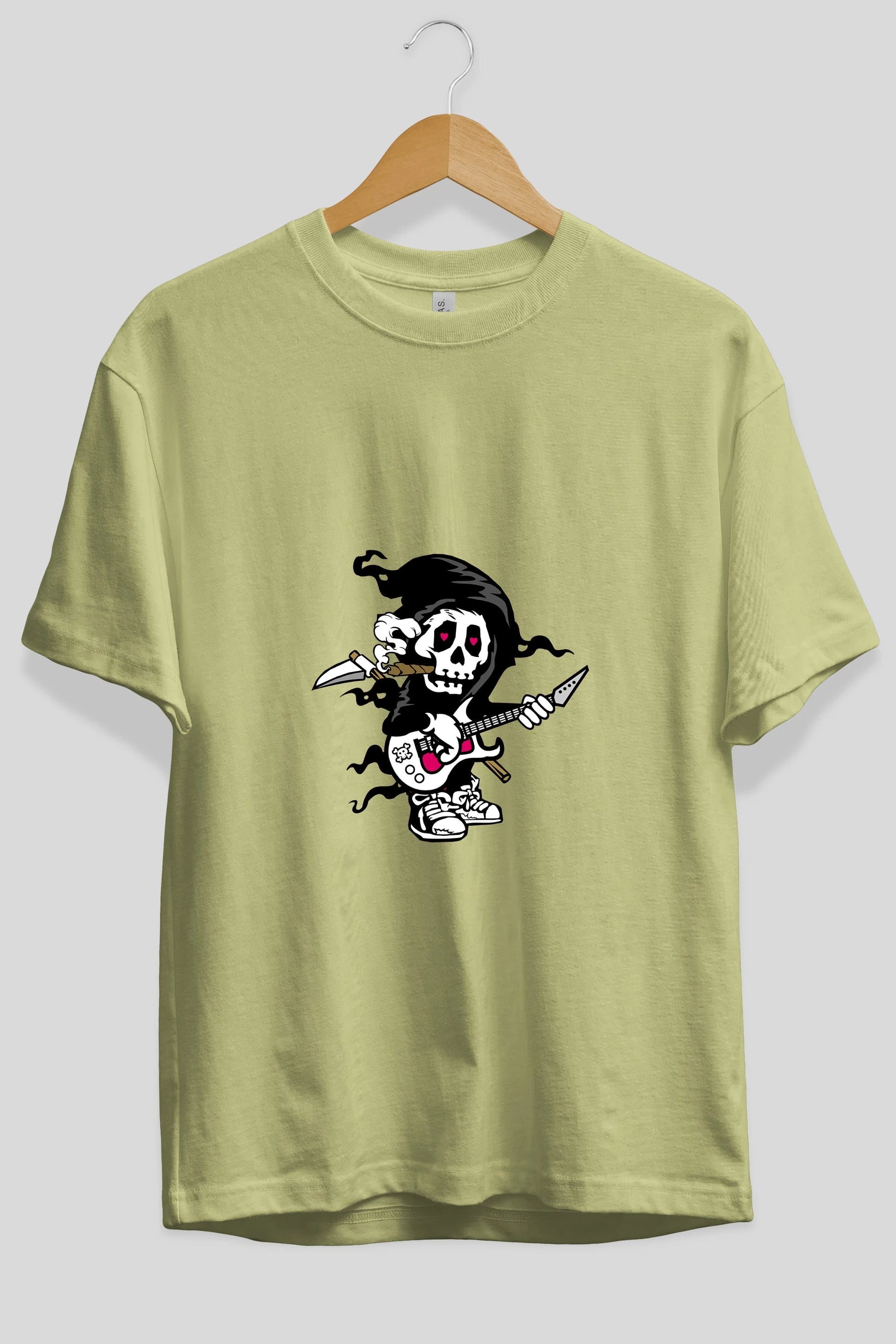 Grim Rockstar Ön Baskılı Oversize t-shirt Erkek Kadın Unisex %100 Pamuk tişort