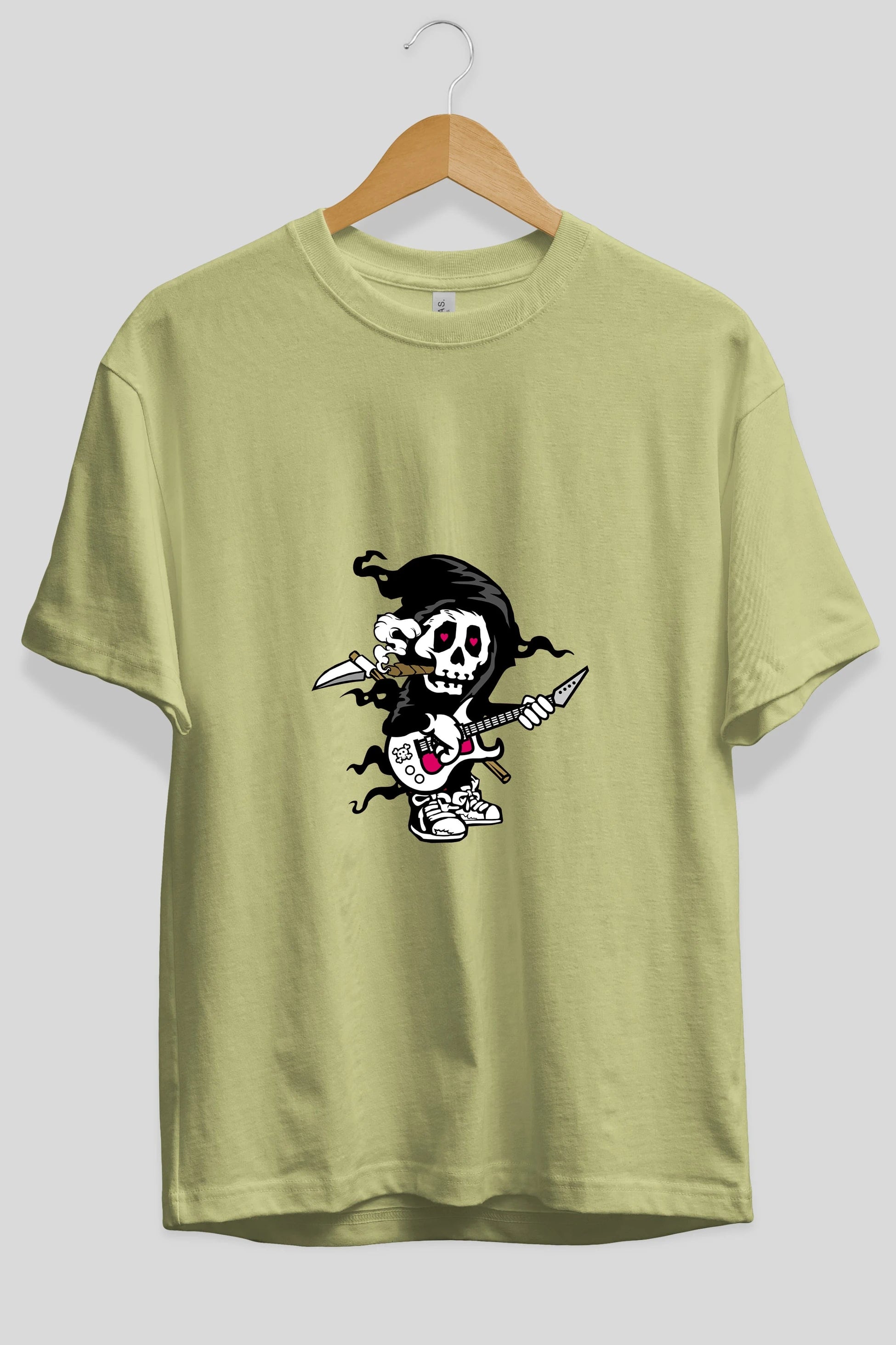 Grim Rockstar Ön Baskılı Oversize t-shirt Erkek Kadın Unisex %100 Pamuk tişort