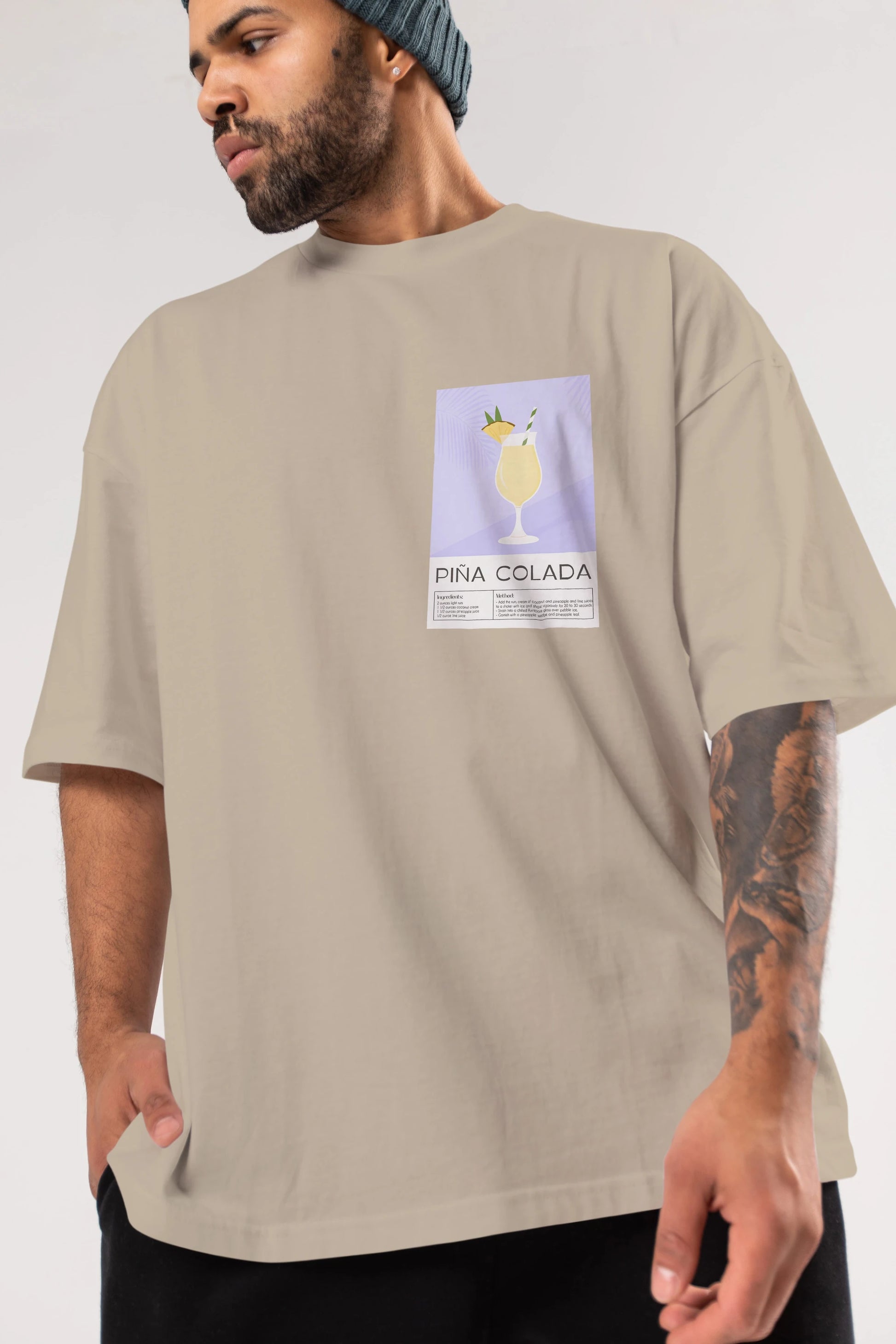 PIna Colada 6 Ön Sol Baskılı Oversize t-shirt Erkek Kadın Unisex %100 Pamuk Bisiklet Yaka tişort