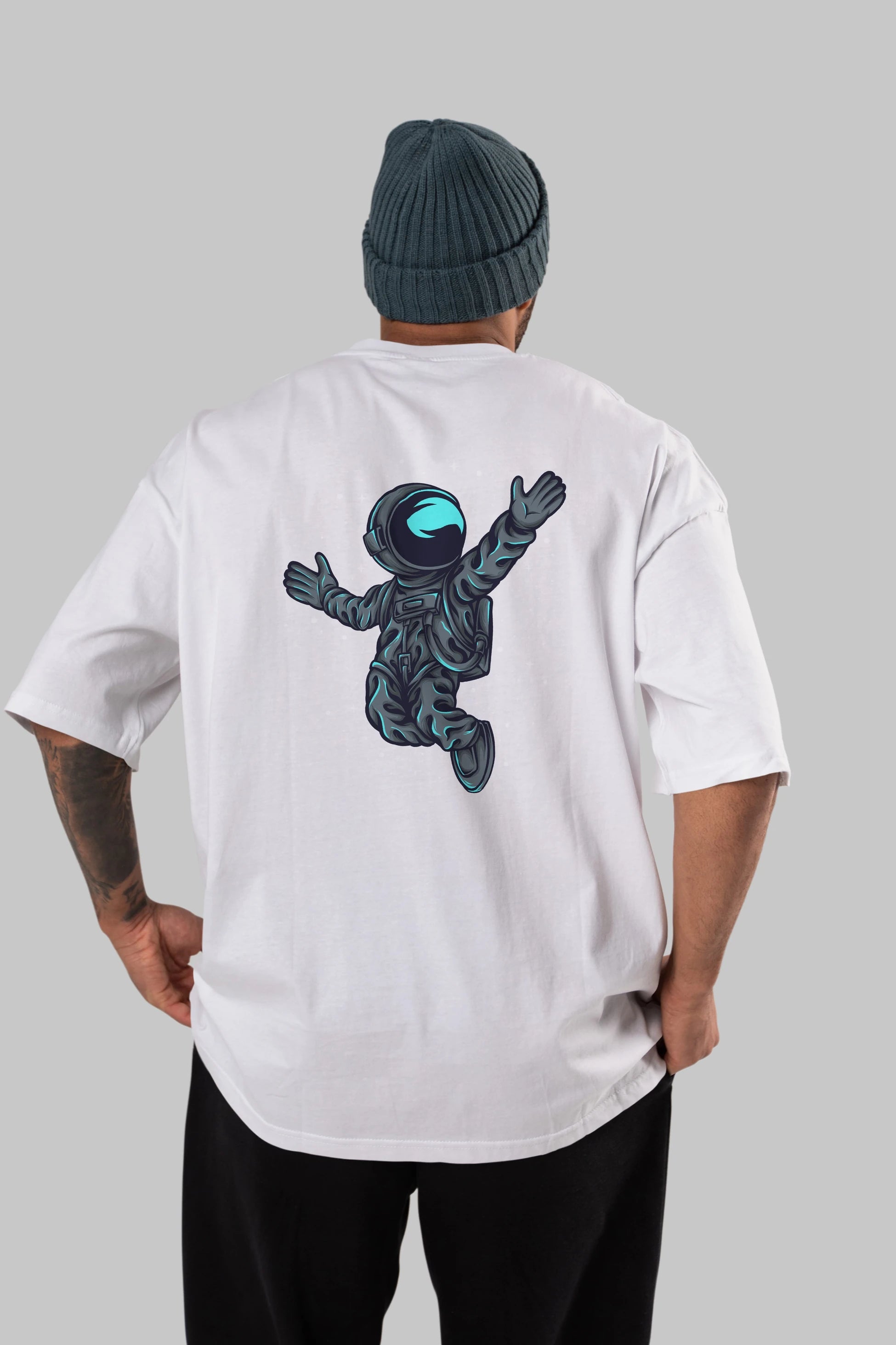 Happy Astronaut Arka Baskılı Oversize t-shirt Erkek Kadın Unisex