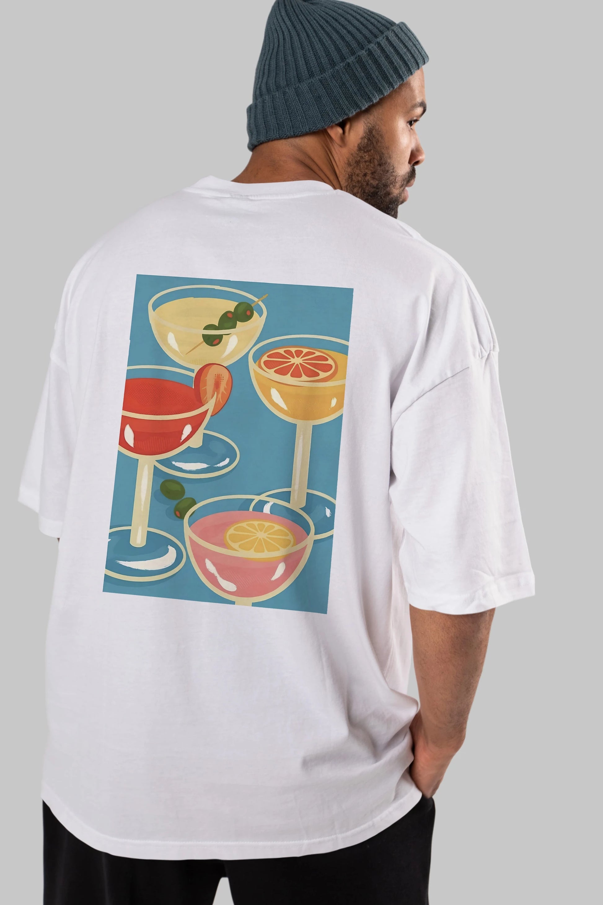 Cocktails Arka Baskılı Oversize t-shirt Erkek Kadın Unisex %100 Pamuk Bisiklet Yaka tişort