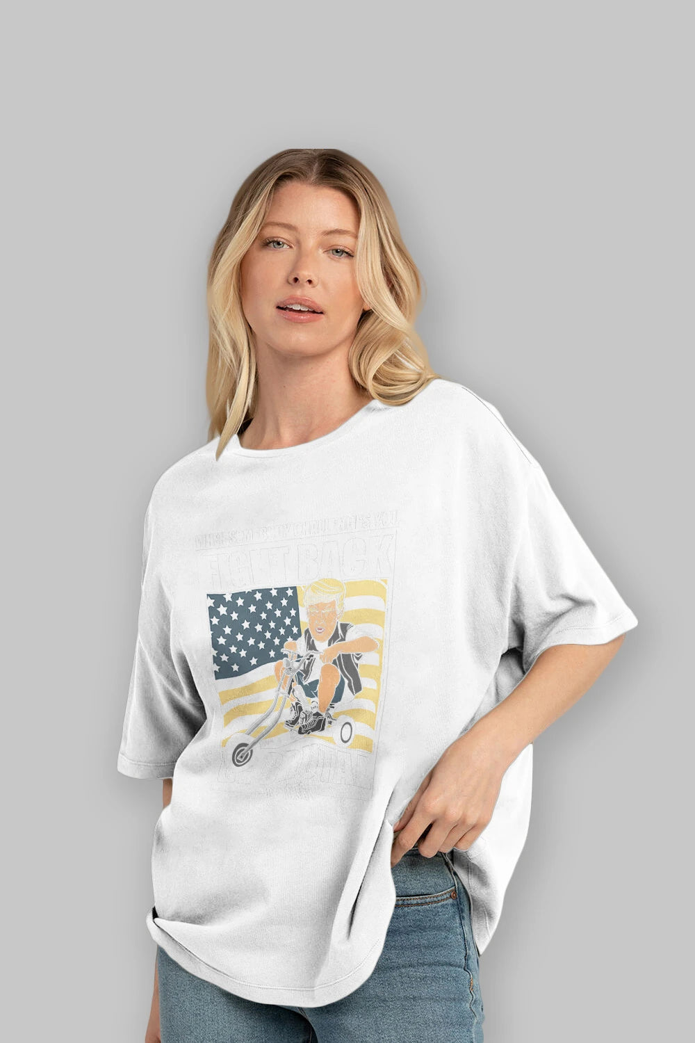 Trump Biker Ön Baskılı Oversize t-shirt Erkek Kadın Unisex %100 Pamuk tişort