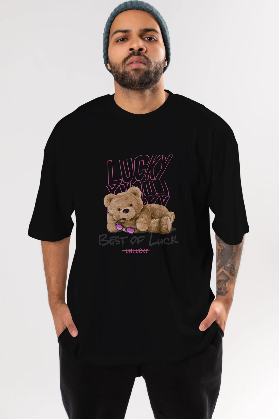 Best of Lucky Bear Ön Baskılı Oversize t-shirt Erkek Kadın Unisex