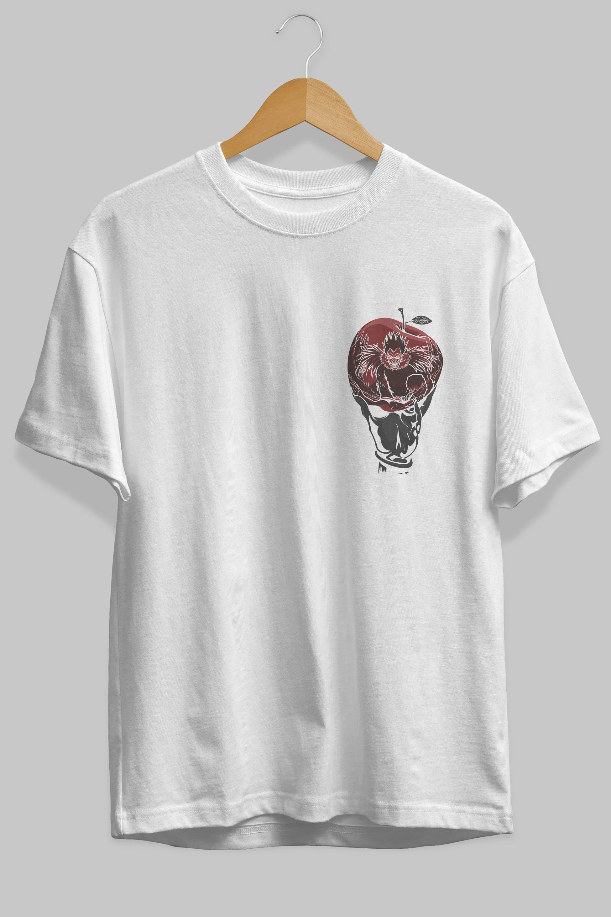 DEATH NOTE -RYUK Ön Sol Baskılı Oversize t-shirt Erkek Kadın Unisex %100 Pamuk Bisiklet Yaka tişort