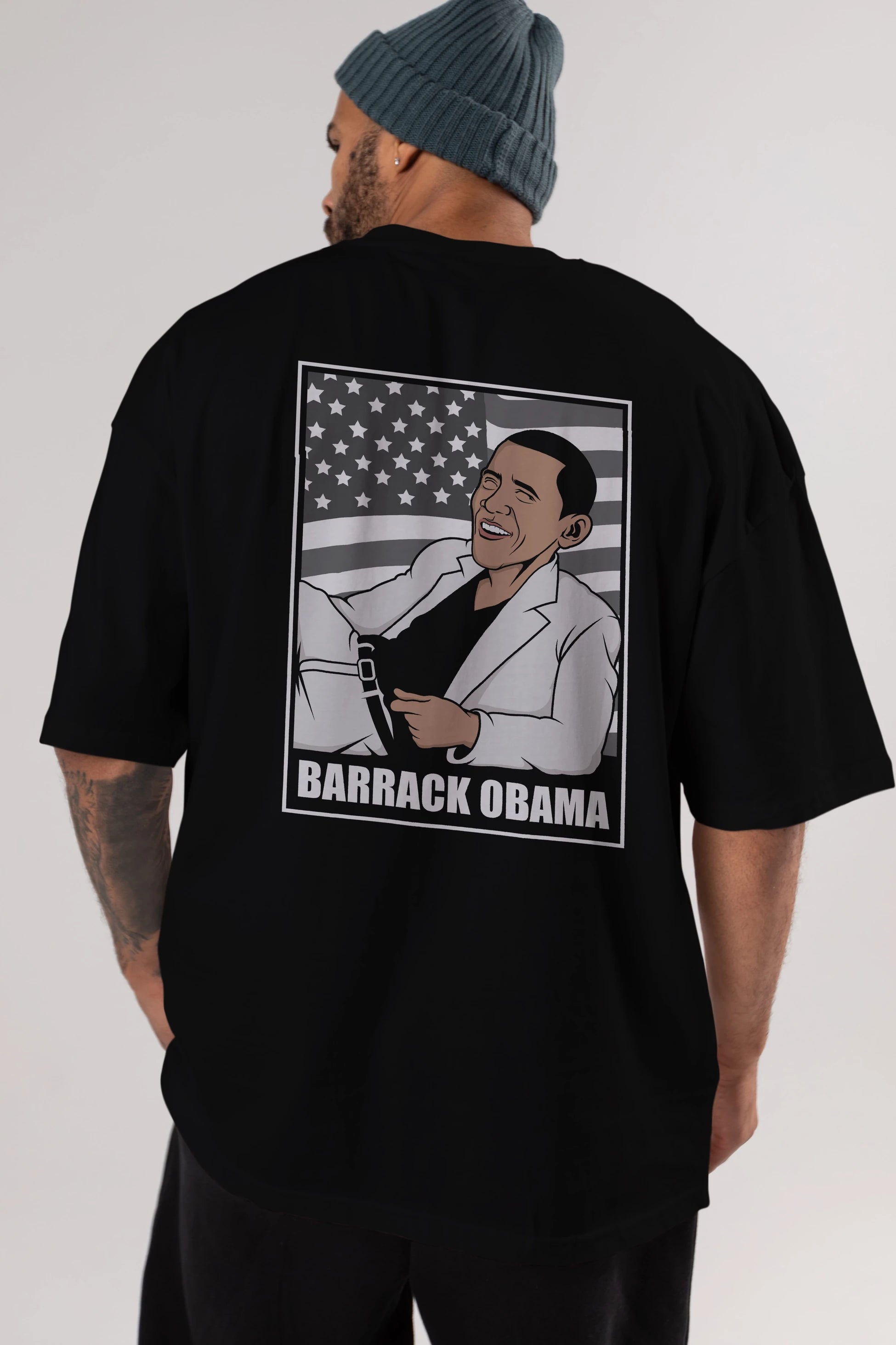 Obama Thriller Arka Baskılı Oversize t-shirt Erkek Kadın Unisex %100 Pamuk tişort