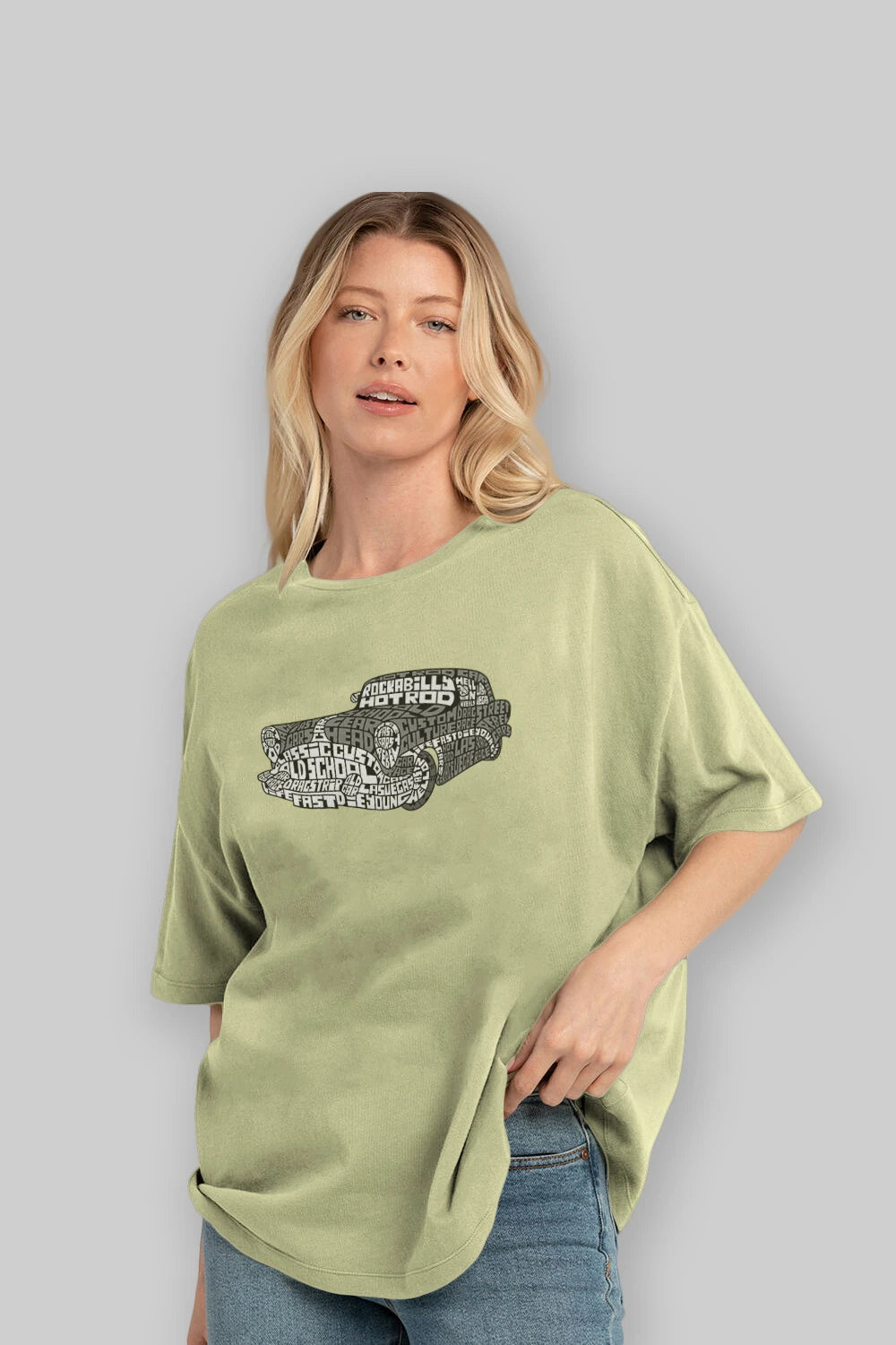 Hotrod Ön Baskılı Oversize t-shirt %100 pamuk Erkek Kadın Unisex