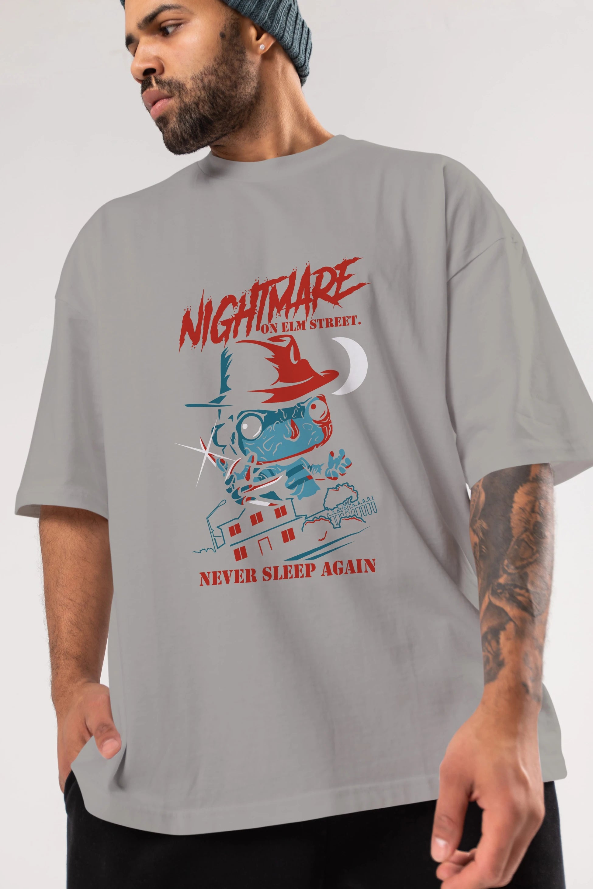 Nightmare Elm Sokağı Ön Baskılı Oversize t-shirt Erkek Kadın Unisex %100 Pamuk Bisiklet Yaka tişort