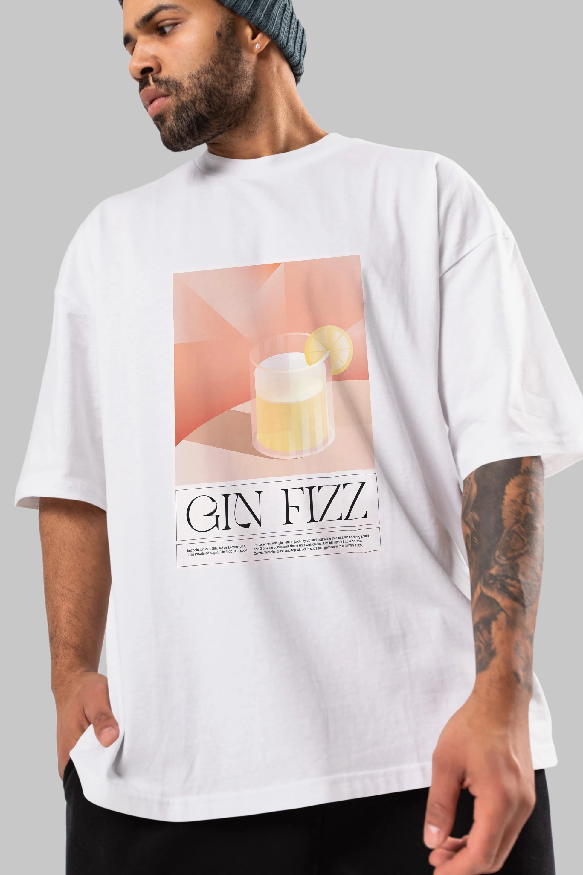 Gin Fizz Ön Baskılı Oversize t-shirt Erkek Kadın Unisex %100 Pamuk Bisiklet Yaka tişort