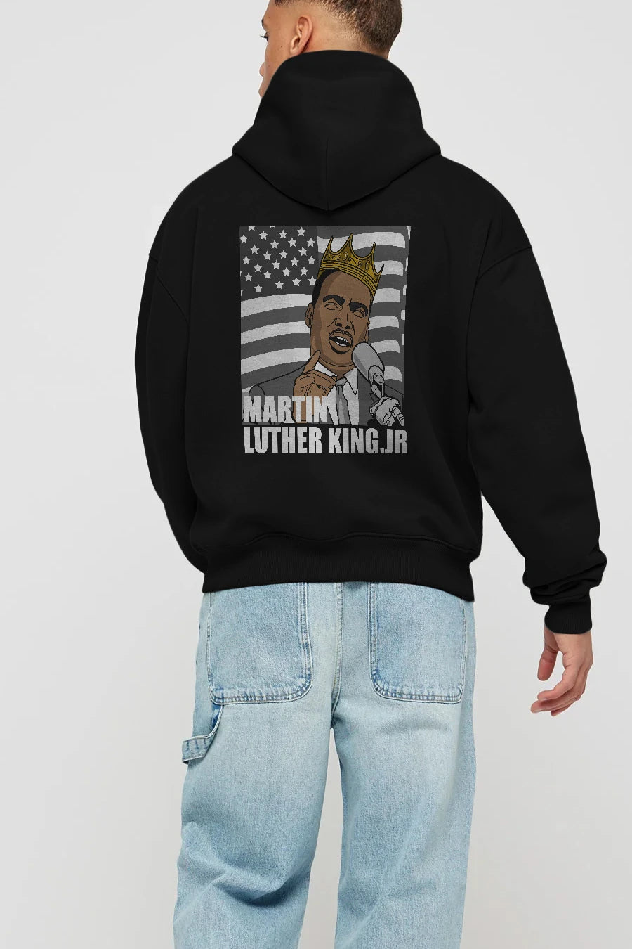 Luther King Arka Baskılı Hoodie Oversize Kapüşonlu Sweatshirt Erkek Kadın Unisex