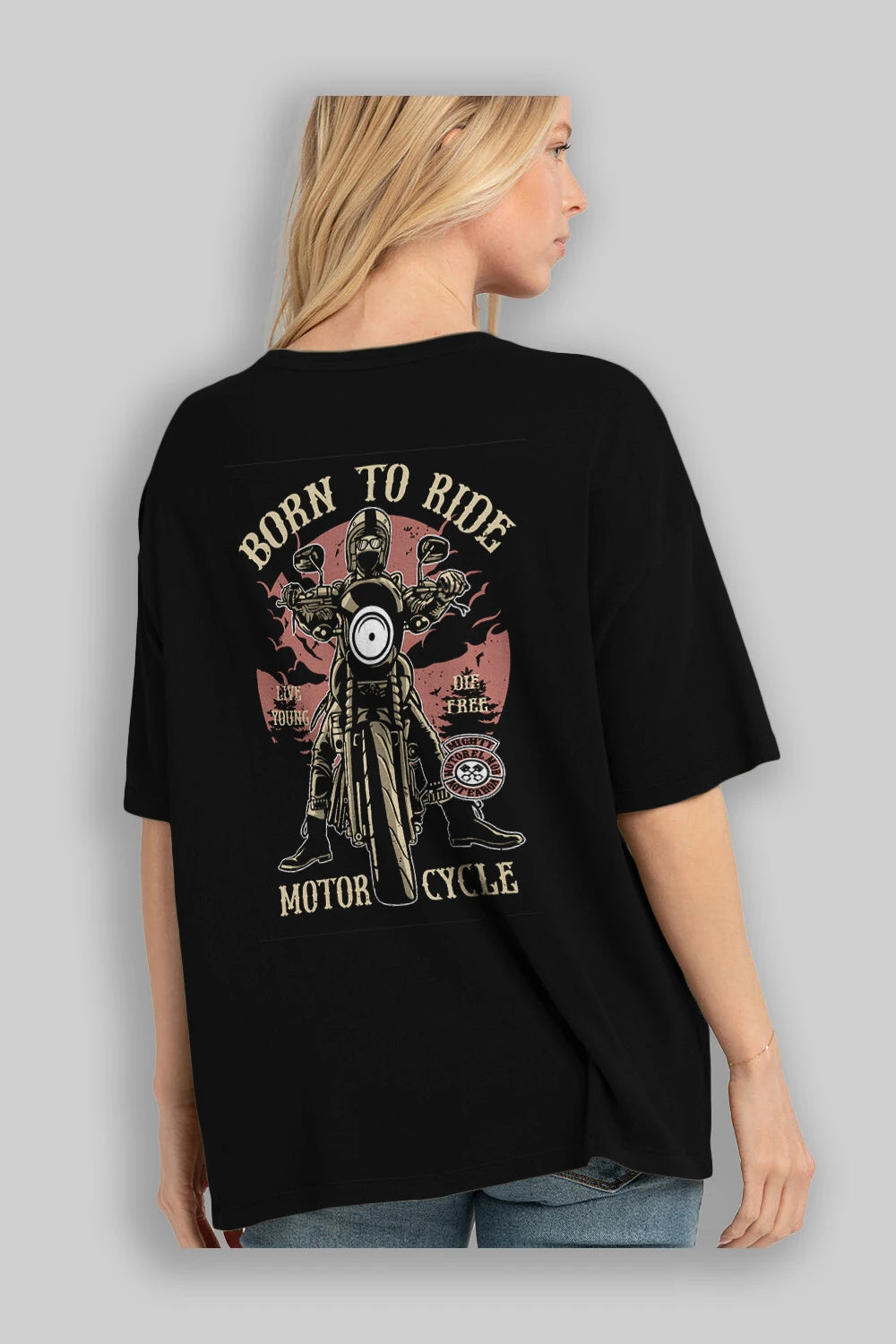 Born To Ride Arka Baskılı Oversize t-shirt Erkek Kadın Unisex %100 Pamuk