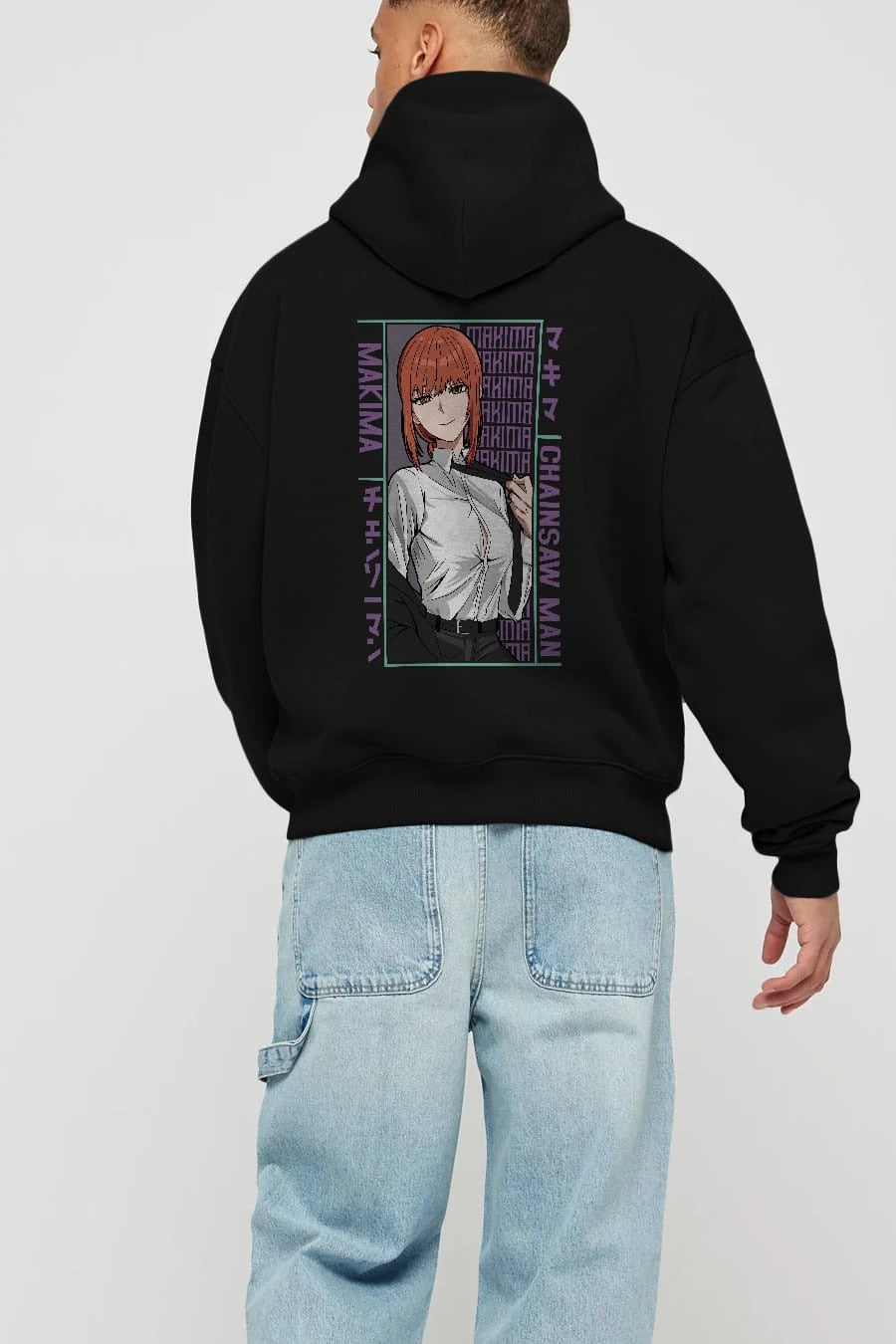 Makima Chain Saw Man Anime Arka Baskılı Hoodie Oversize Kapüşonlu Sweatshirt Erkek Kadın Unisex