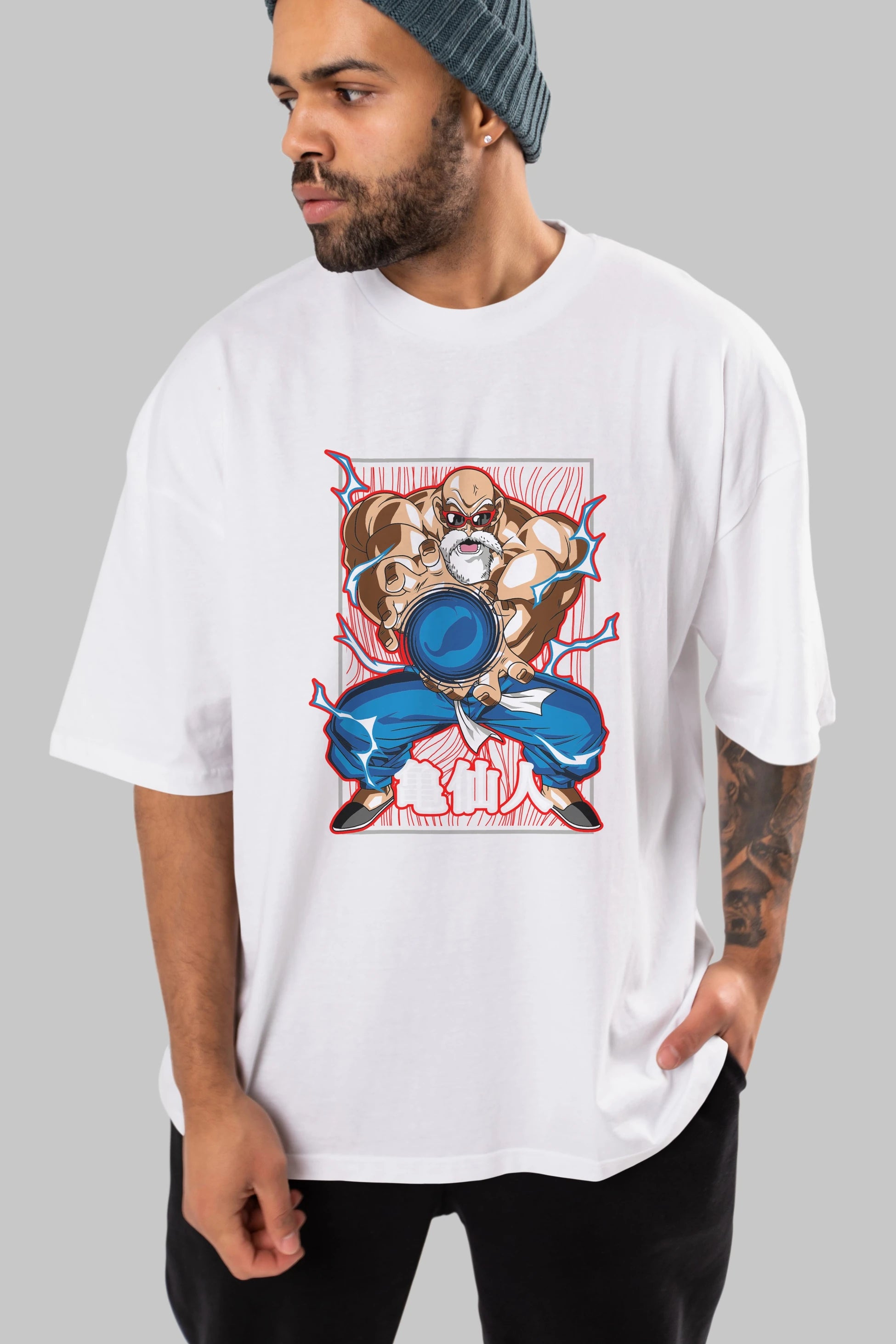 DragonBall MaestroRoshi Anime Ön Baskılı Oversize t-shirt %100 pamuk Erkek Kadın Unisex