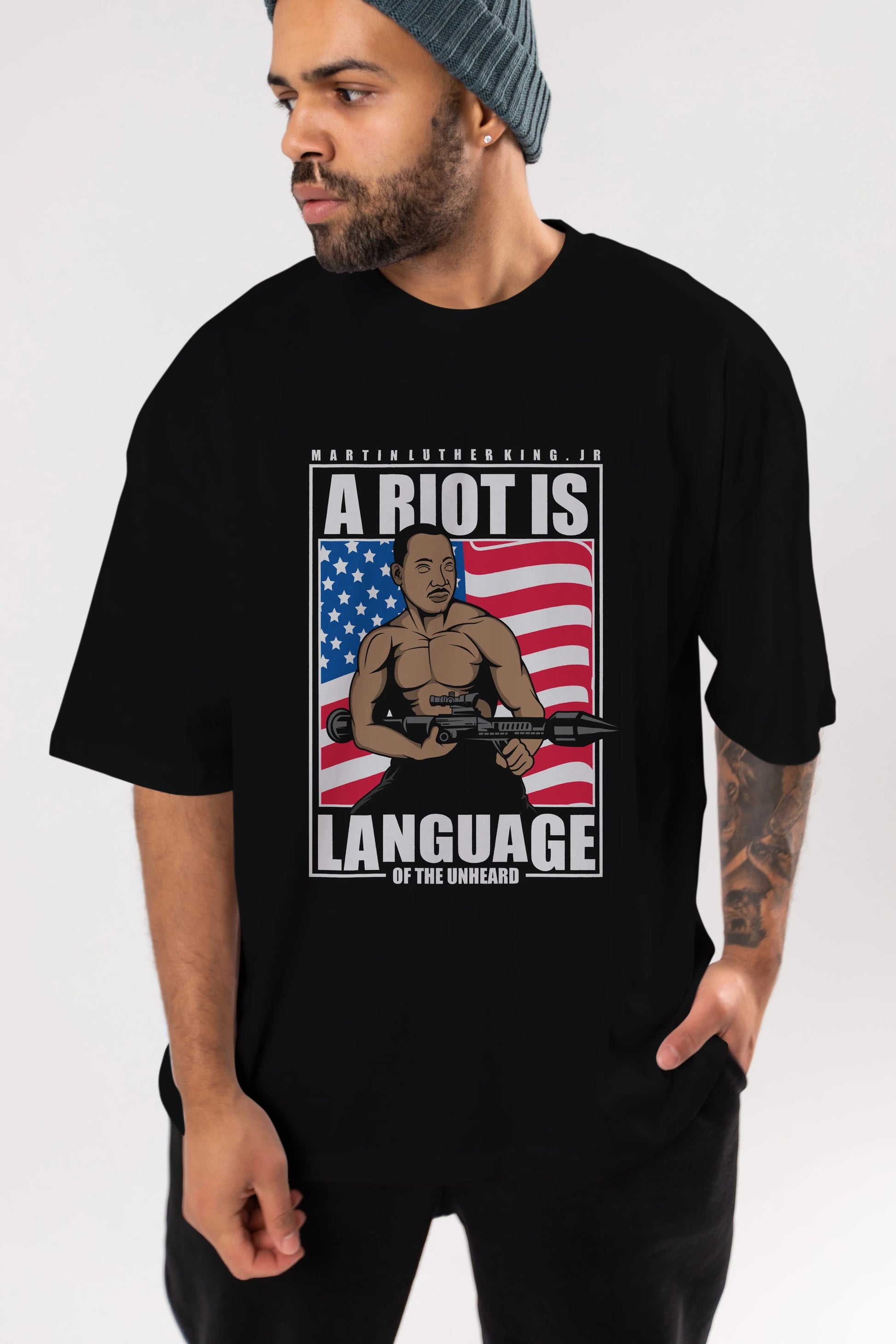 Luther King Jr Rambo Ön Baskılı Oversize t-shirt Erkek Kadın Unisex %100 Pamuk tişort