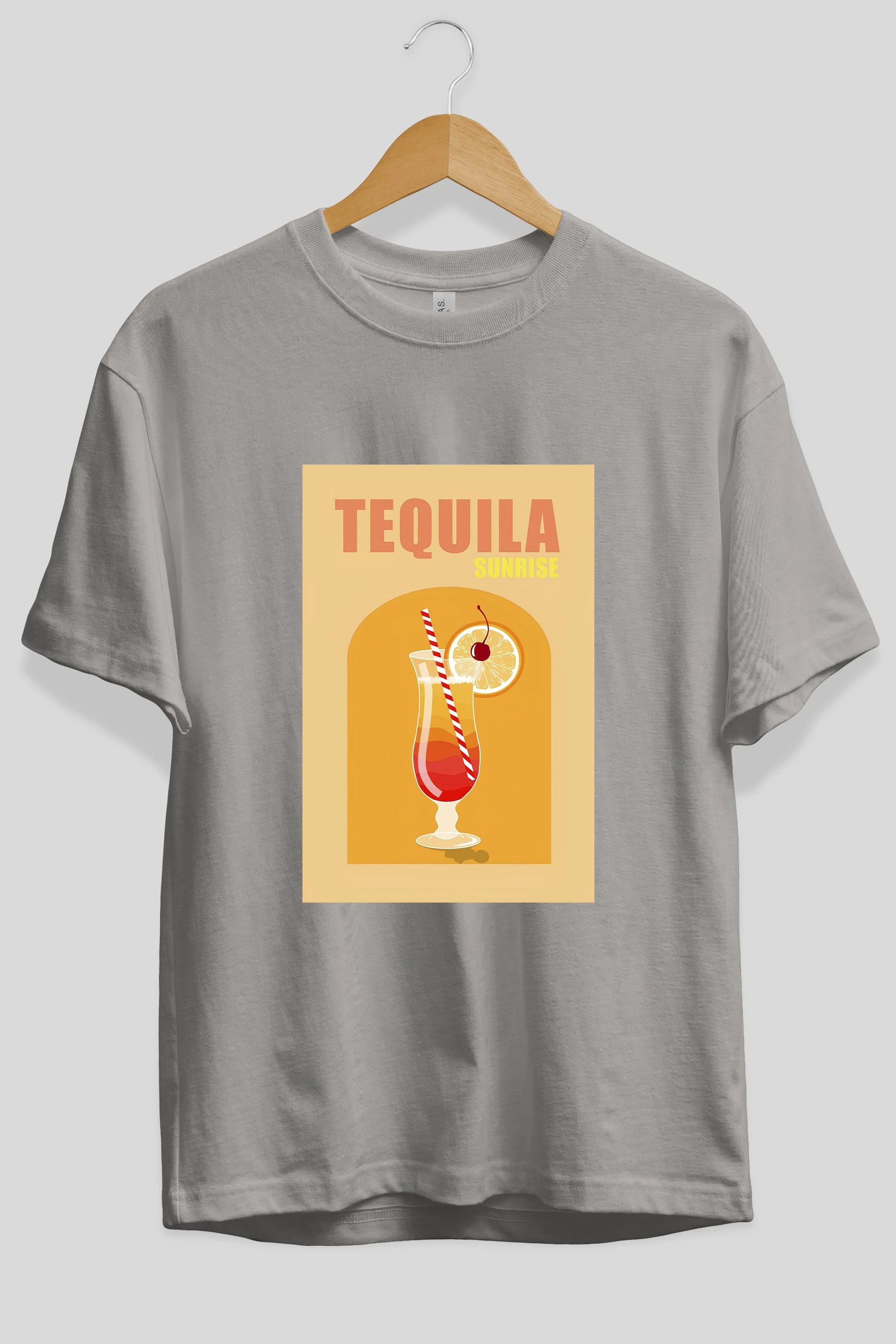 Tequila Sunrise Ön Baskılı Oversize t-shirt Erkek Kadın Unisex %100 Pamuk Bisiklet Yaka tişort