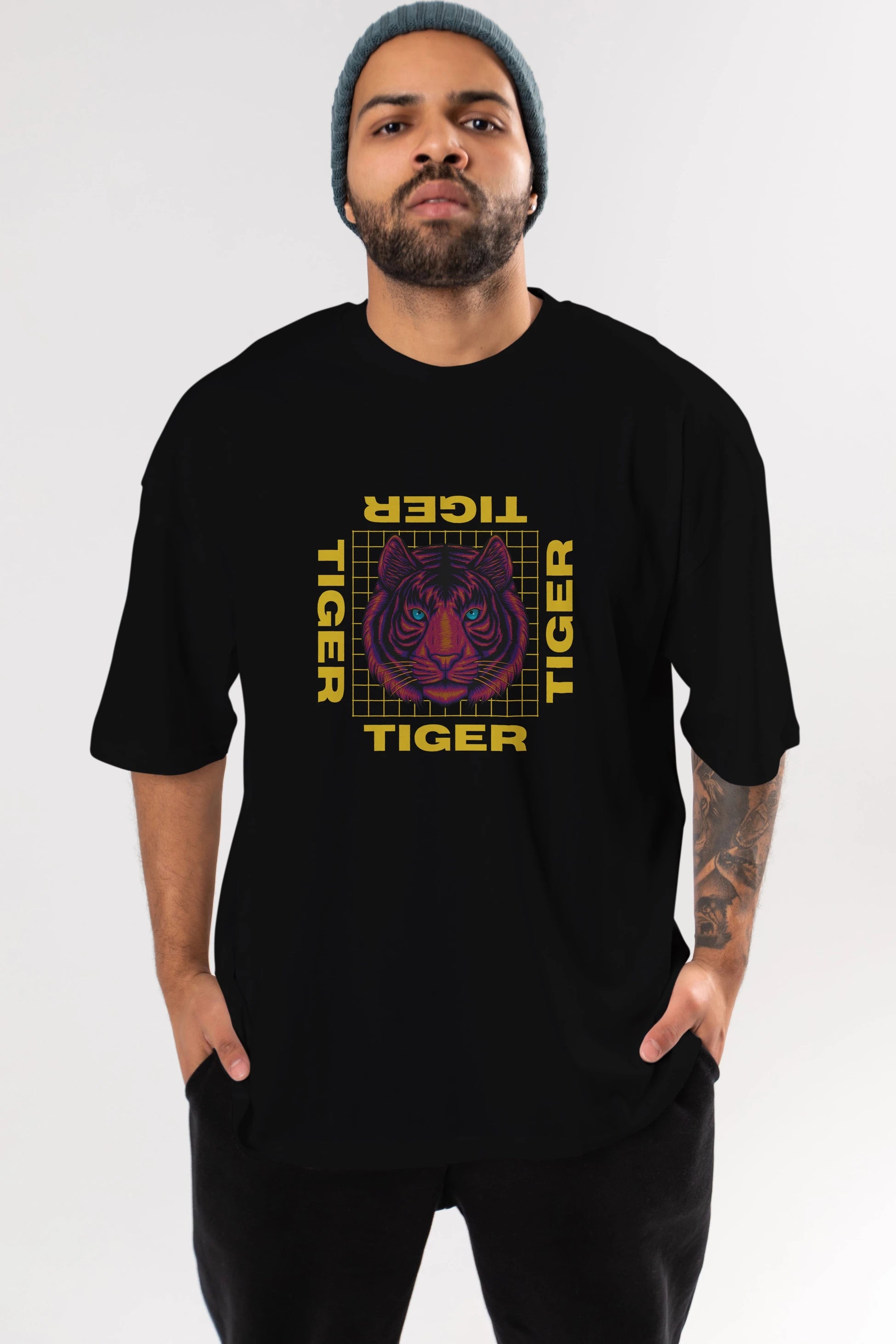 Tiger Yazılı Streetwear Ön Baskılı Oversize t-shirt Erkek Kadın Unisex
