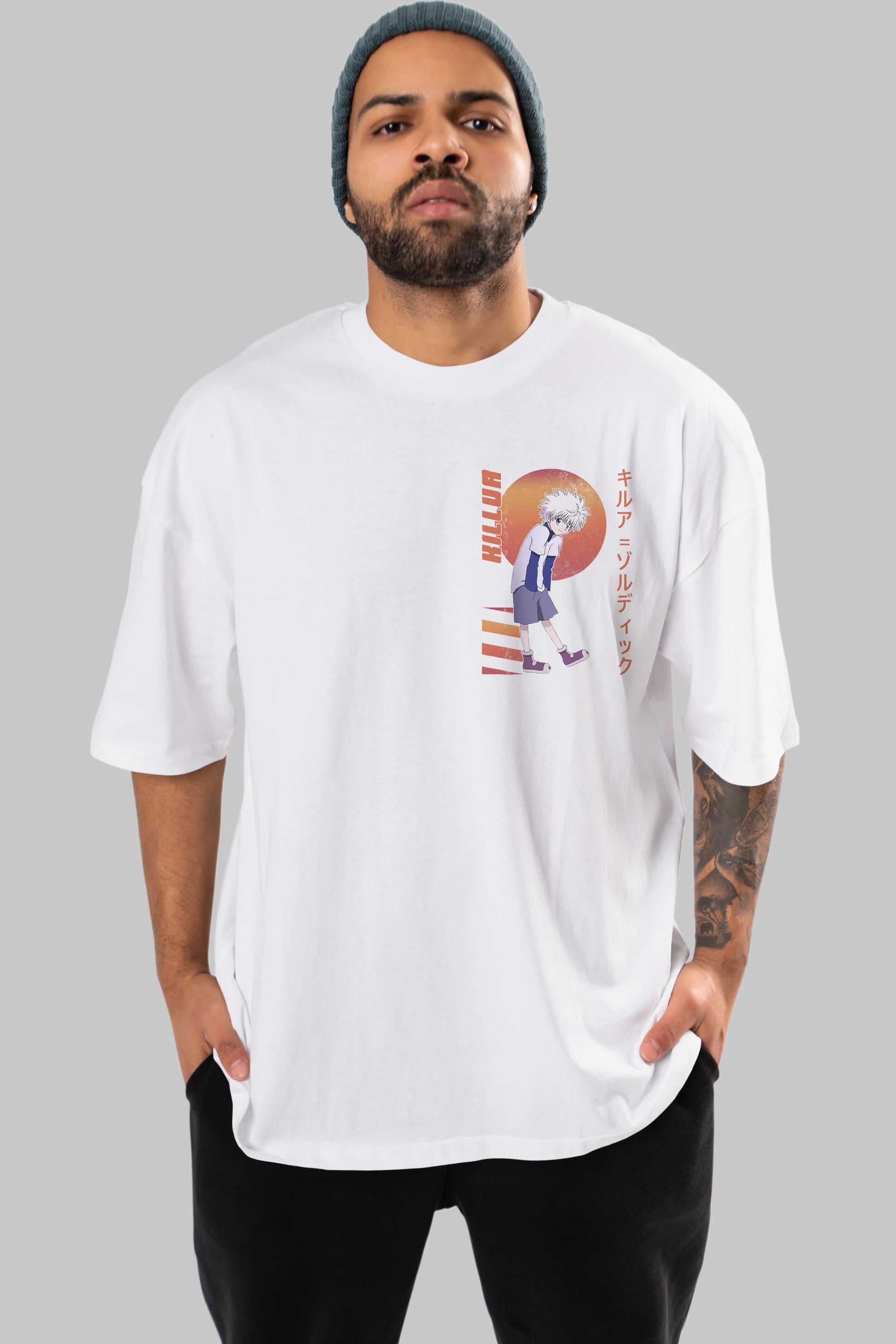 Killua Zoldyck 5 2 Ön Sol Baskılı Oversize t-shirt Erkek Kadın Unisex %100 Pamuk Bisiklet Yaka tişort