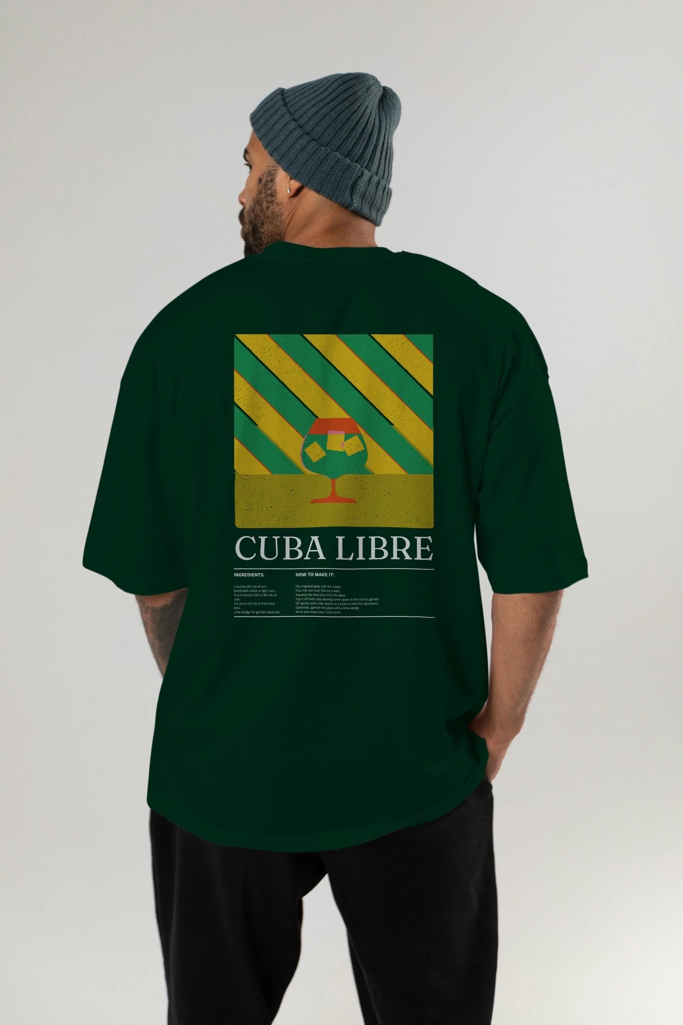Cuba Libre Kokteyl Serisi Arka Baskılı Oversize t-shirt Erkek Kadın %100 Pamuk Bisiklet Yaka tişort
