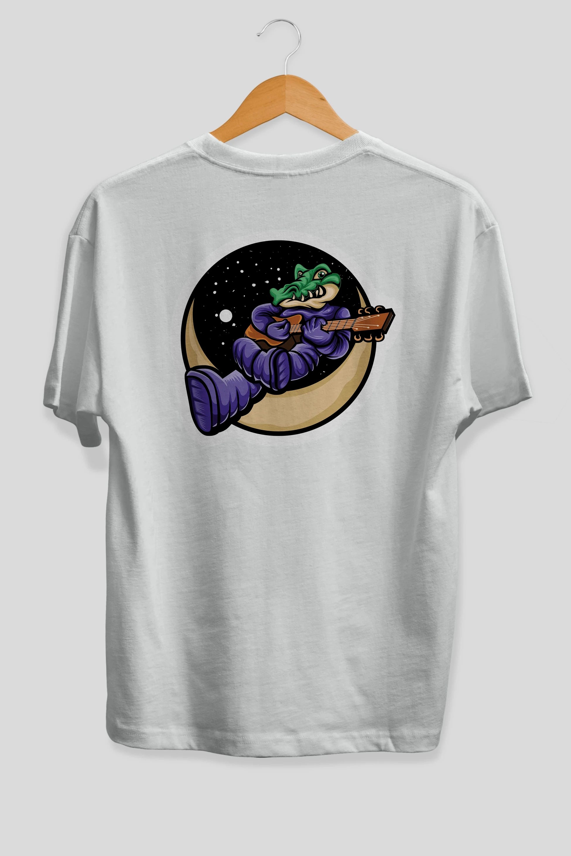 Space Crocodile Sticker Arka Baskılı Oversize t-shirt Erkek Kadın Unisex