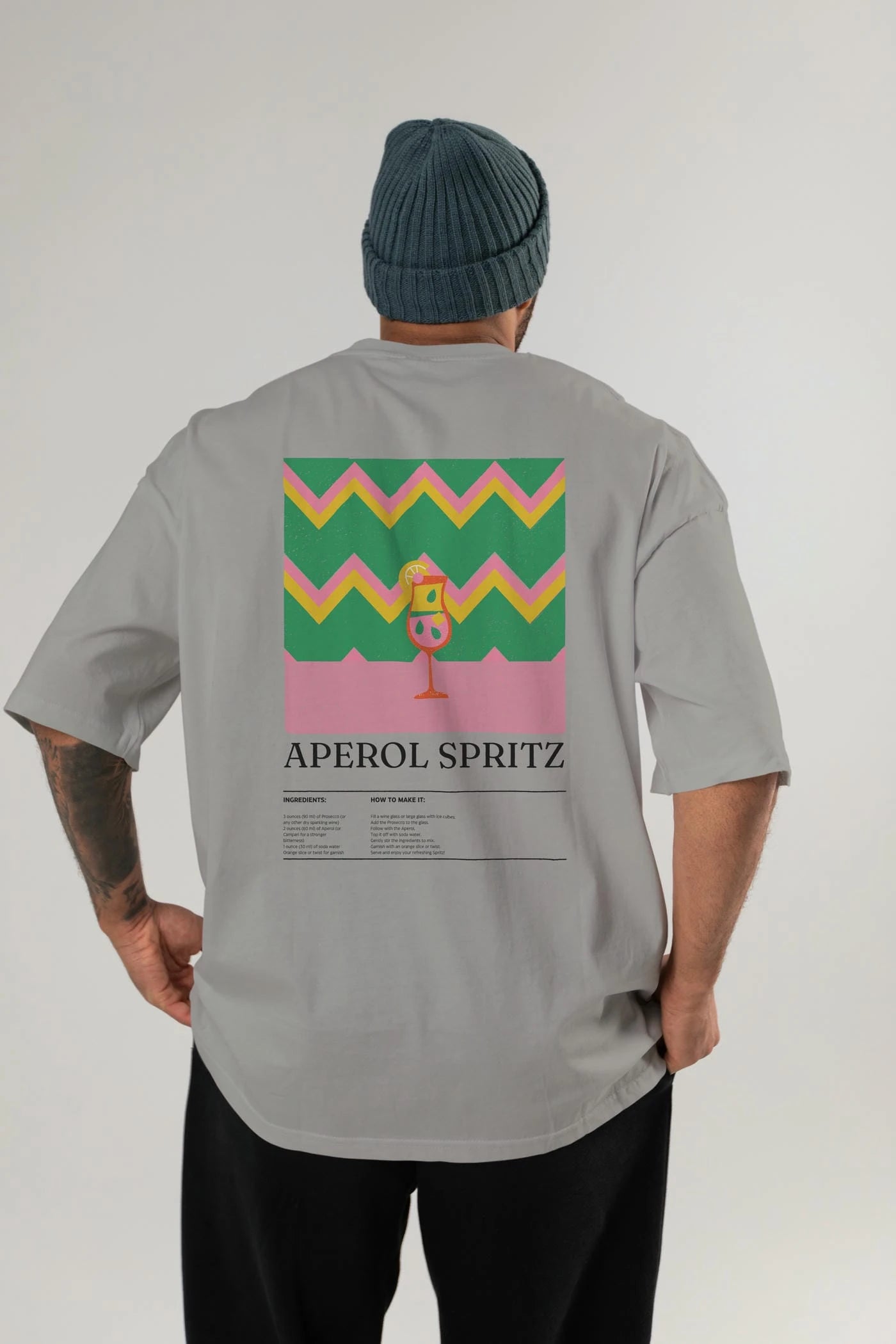 Aperol Spritz Kokteyl Serisi Arka Baskılı Oversize t-shirt Erkek Kadın %100 Pamuk Bisiklet Yaka tişort