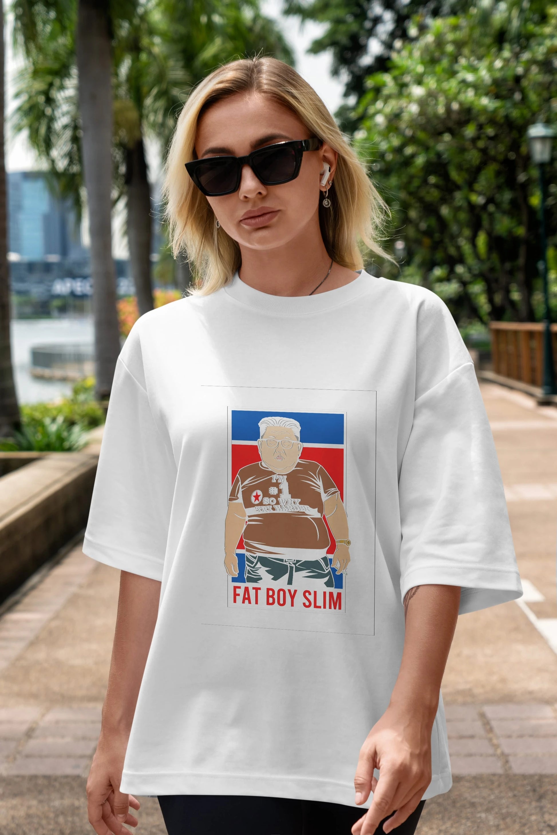 Fat Boy Slim Kim Jong Un Ön Baskılı Oversize t-shirt Erkek Kadın Unisex %100 Pamuk tişort