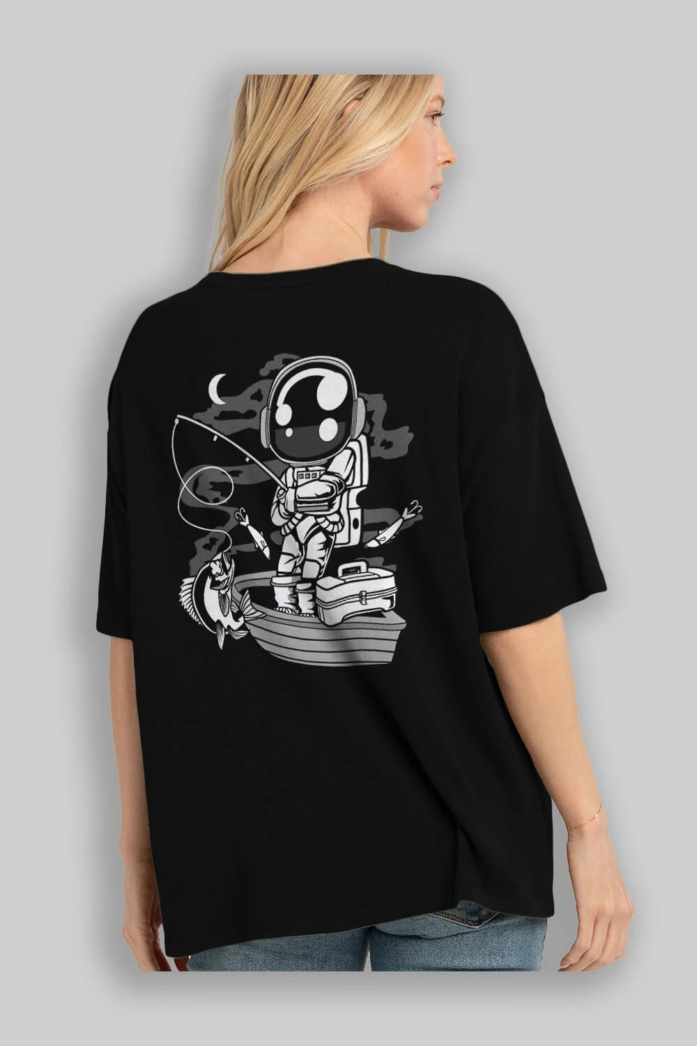 Astronaut Fisherman Arka Baskılı Oversize t-shirt Erkek Kadın Unisex