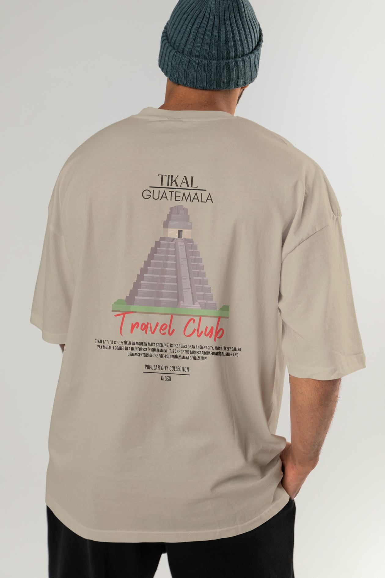 Tikal Guatemala Arka Baskılı Oversize t-shirt Erkek Kadın Pamuk Bisiklet Yaka tişort