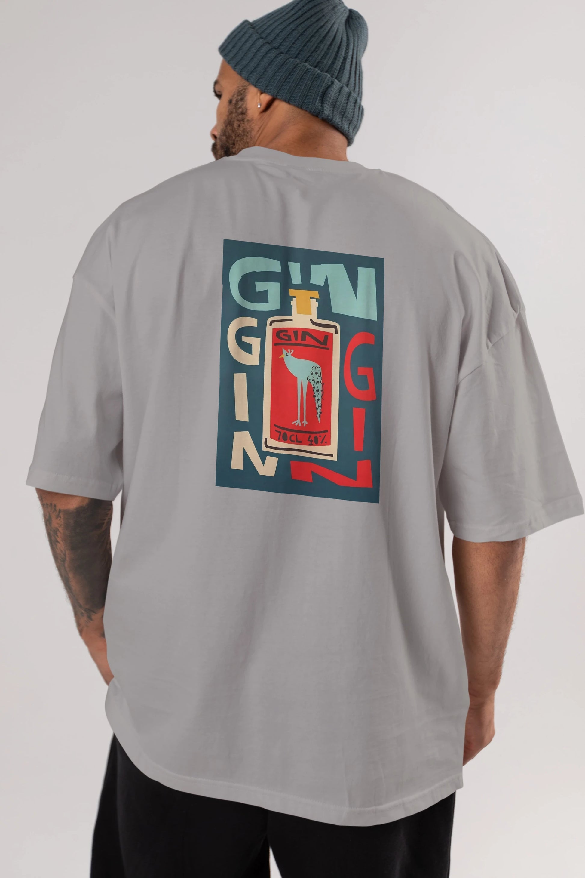 Gin 2 Arka Baskılı Oversize t-shirt Erkek Kadın Unisex %100 Pamuk Bisiklet Yaka tişort