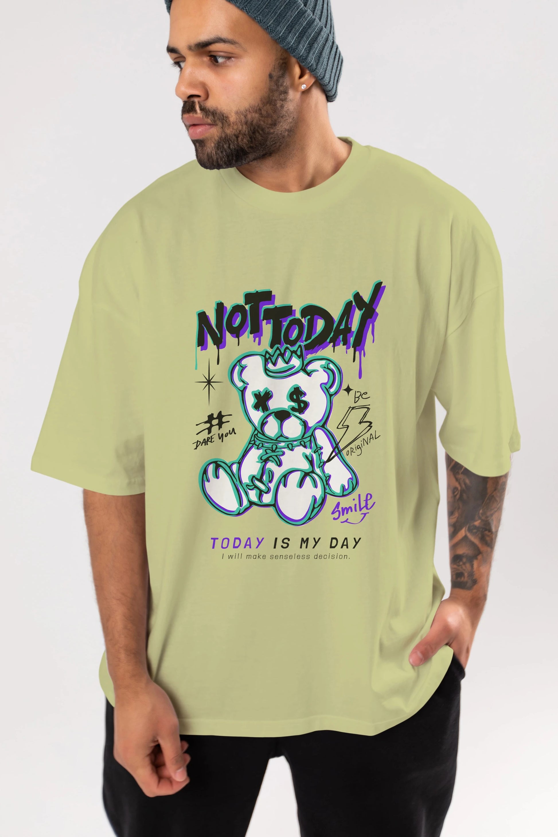 Teddy Bear Not Today Ön Baskılı Oversize t-shirt Erkek Kadın Unisex