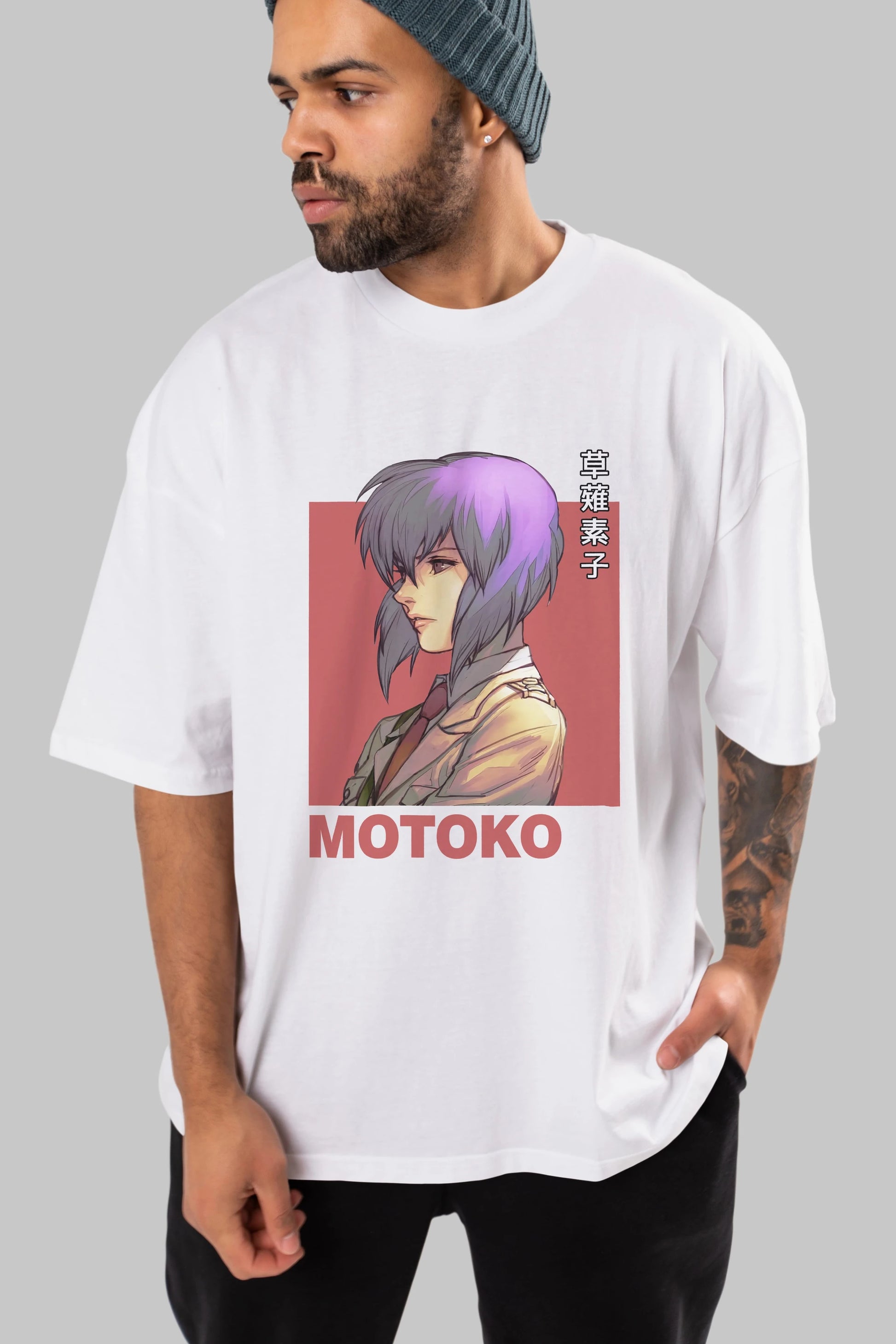 Motoko Kusanagi 12 Anime Ön Baskılı Oversize t-shirt %100 pamuk Erkek Kadın Unisex