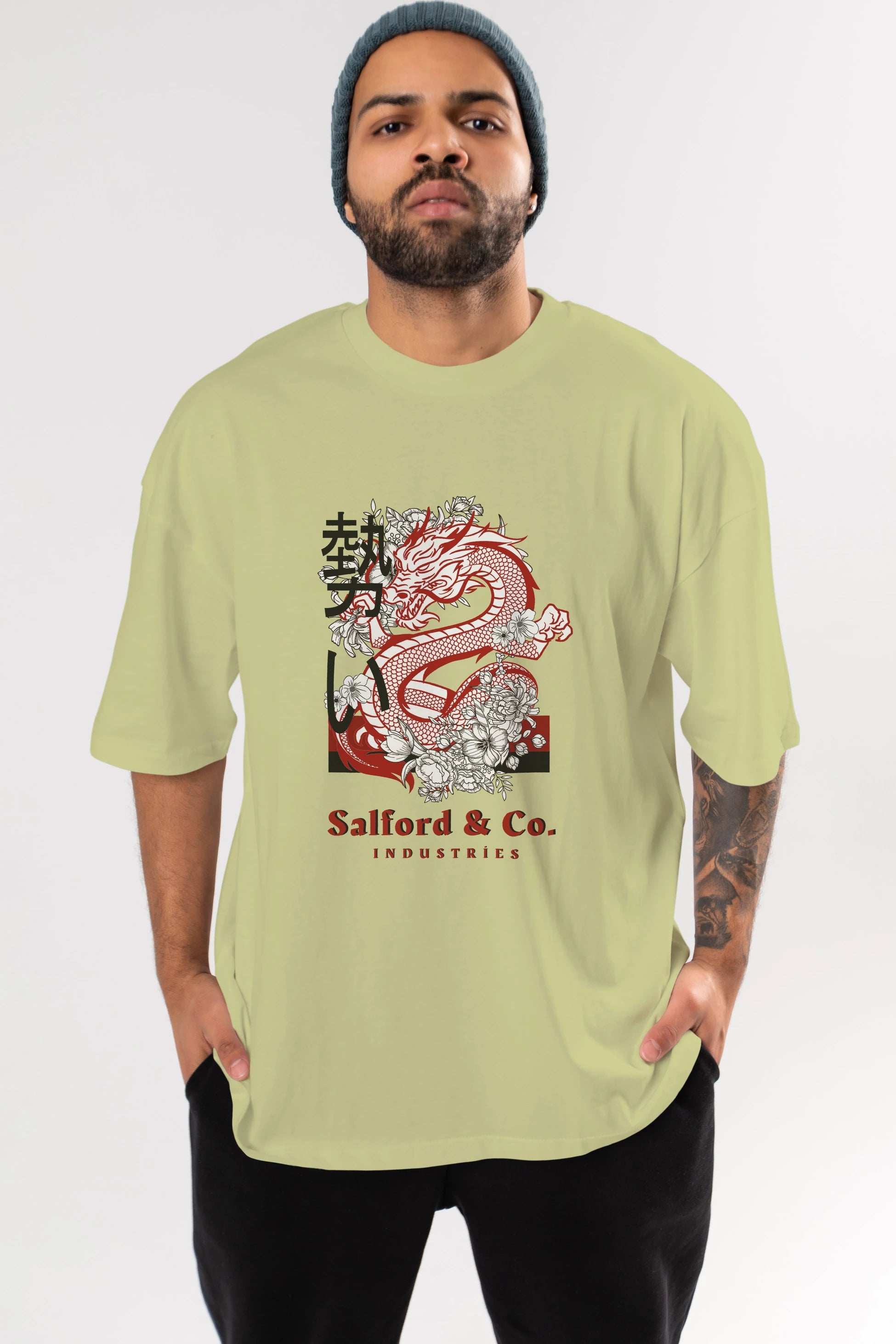 Dragon Ön Baskılı Oversize t-shirt Erkek Kadın Unisex