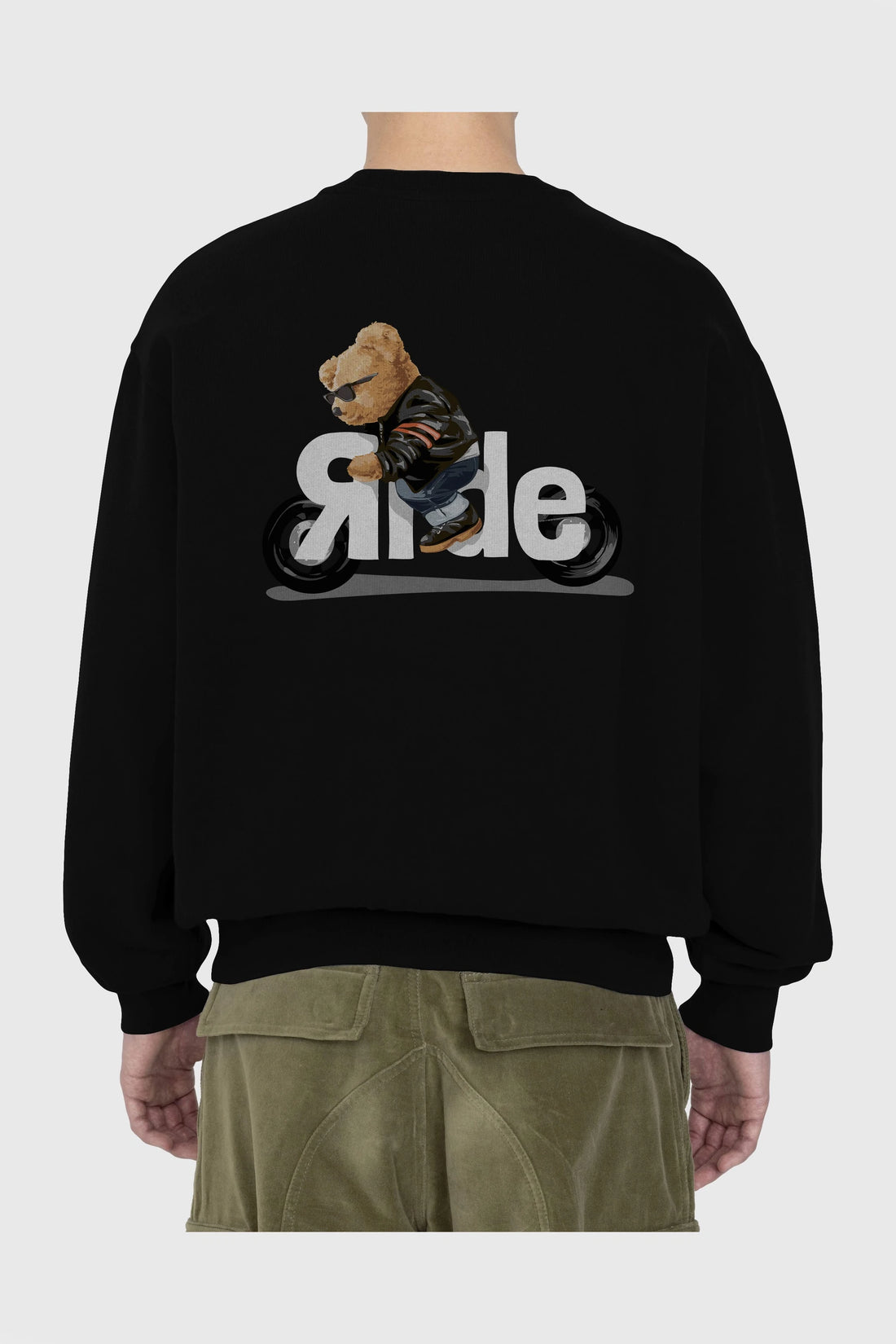 Teddy Bear Ride Arka Baskılı Oversize Sweatshirt Erkek Kadın Unisex