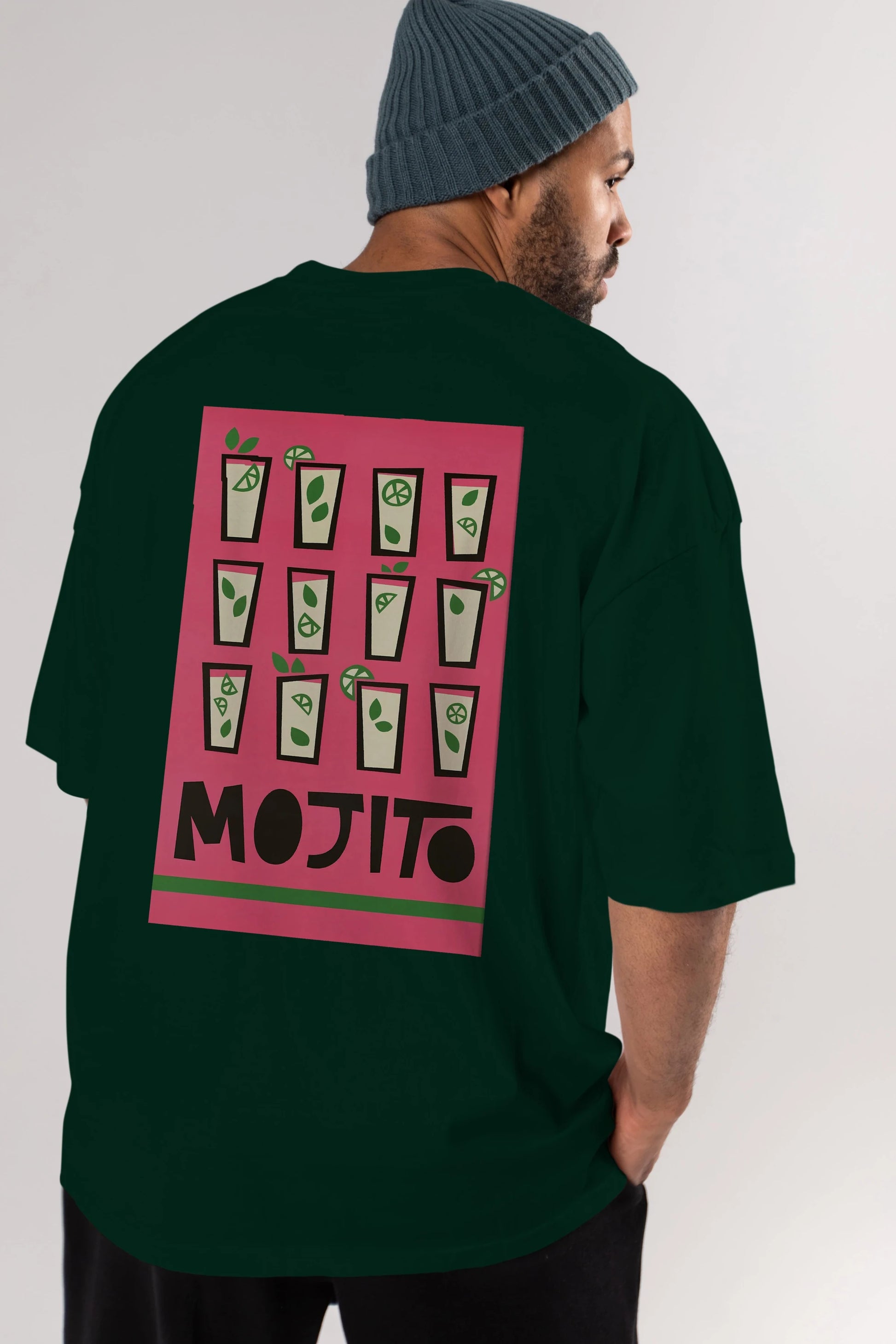 Mojito Arka Baskılı Oversize t-shirt Erkek Kadın Unisex %100 Pamuk Bisiklet Yaka tişort