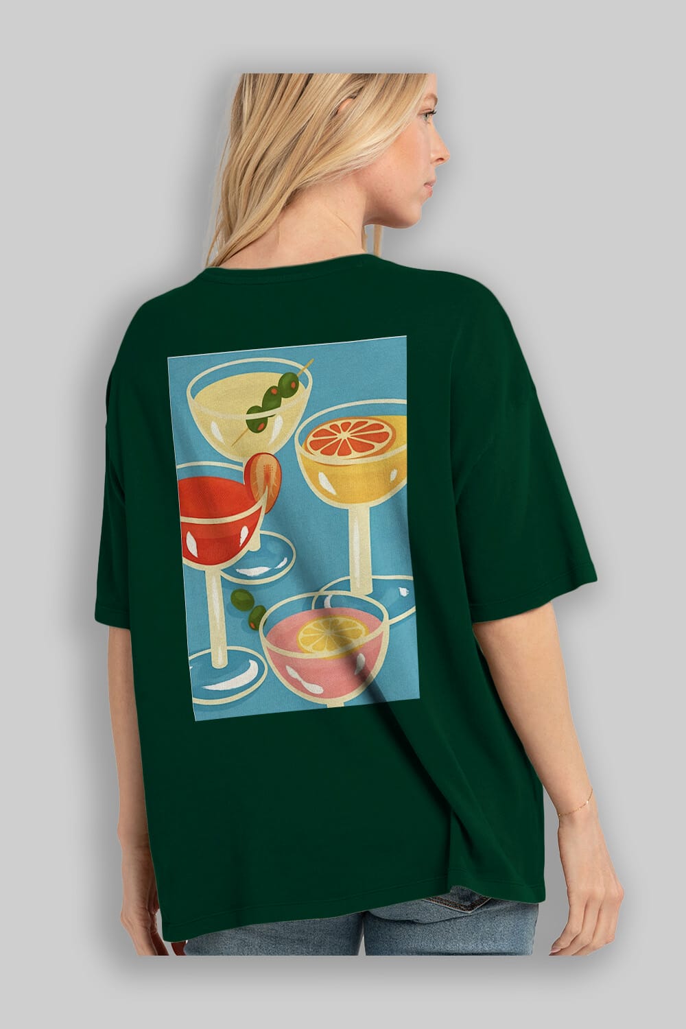 Cocktails Arka Baskılı Oversize t-shirt Erkek Kadın Unisex %100 Pamuk Bisiklet Yaka tişort